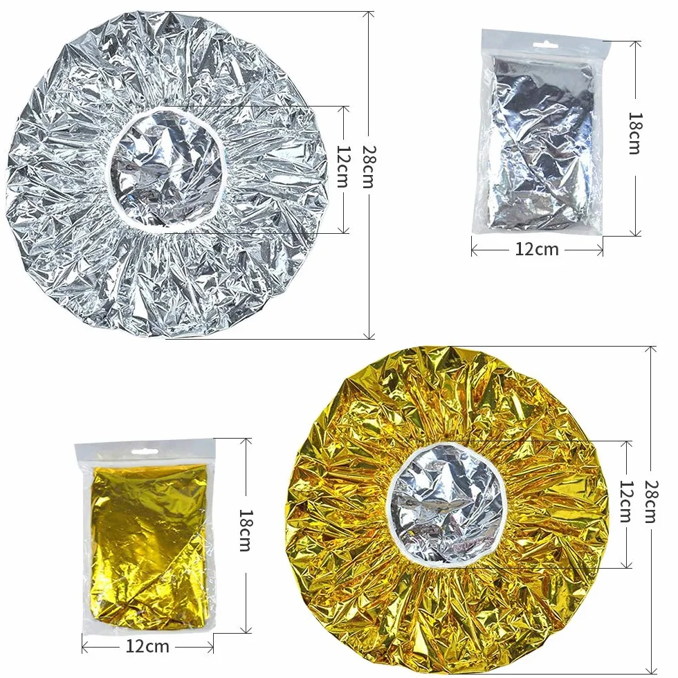 czepki grzewcze z folii aluminiowej, 10 sztuk, czepki prysznicowe, do wielokrotnego użytku, z folii aluminiowej, czepki do włosów, dla kobiet i mężczyzn (złoty, srebrny)