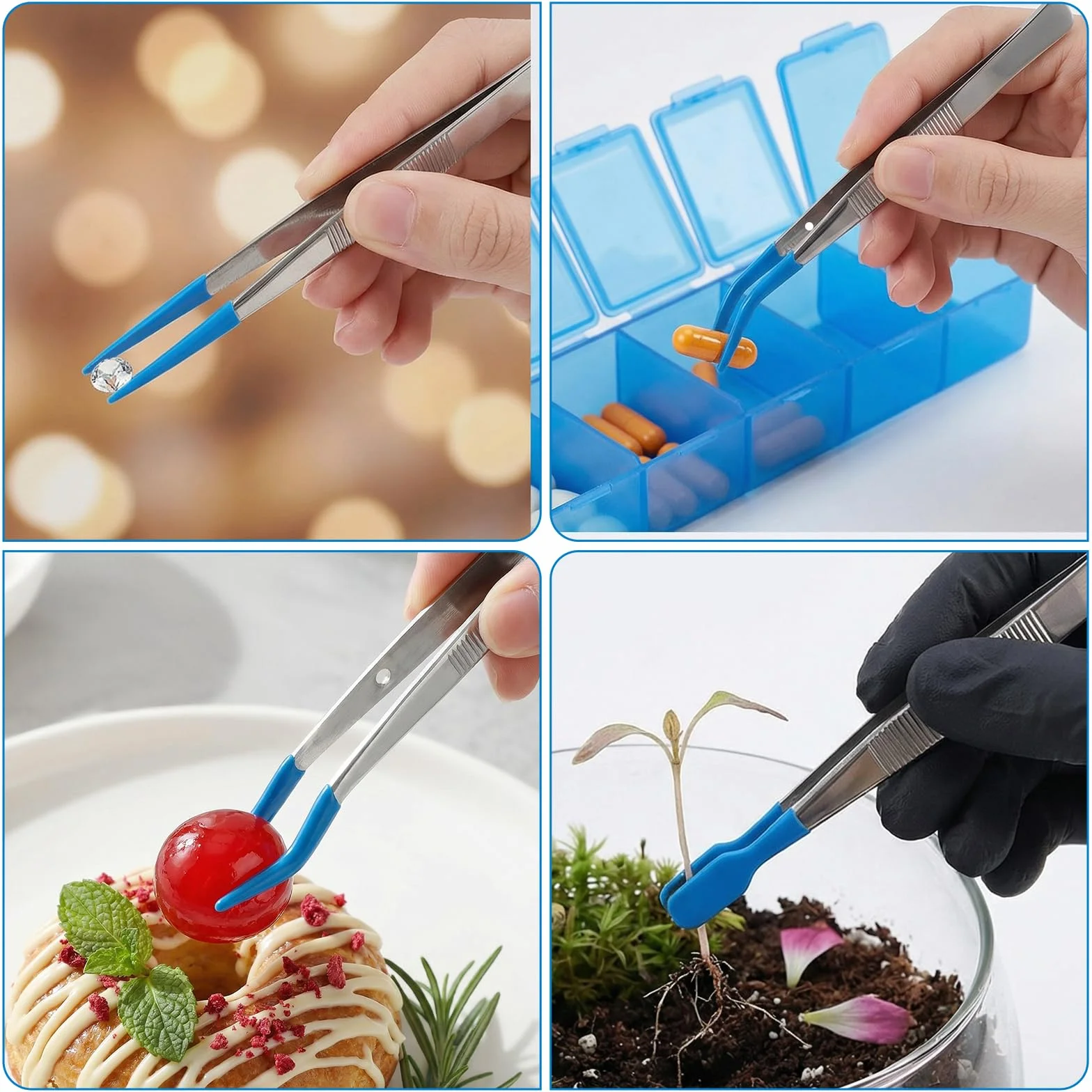 Nogeqi 4 pęsety z gumowymi końcówkami, tweezers z gumowymi końcówkami, powlekane PCW, precyzyjne pęsety do rzemiosła, biżuterii, perełek, znaczków pocztowych