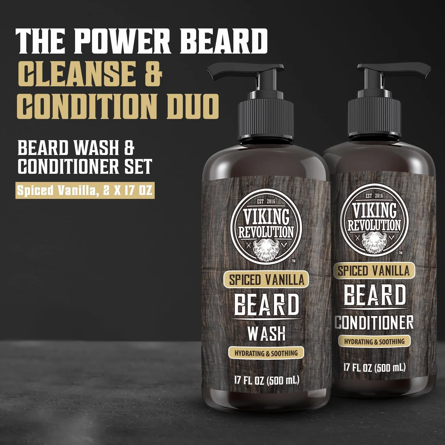 Viking Revolution Beard Wash and Beard Conditioner for Men with Argan Oil and Jojoba Oil - Beard Softener and Strengthener Beard Care Beard Care Beard Shampoo and Conditioner with Beard Oil (17 oz