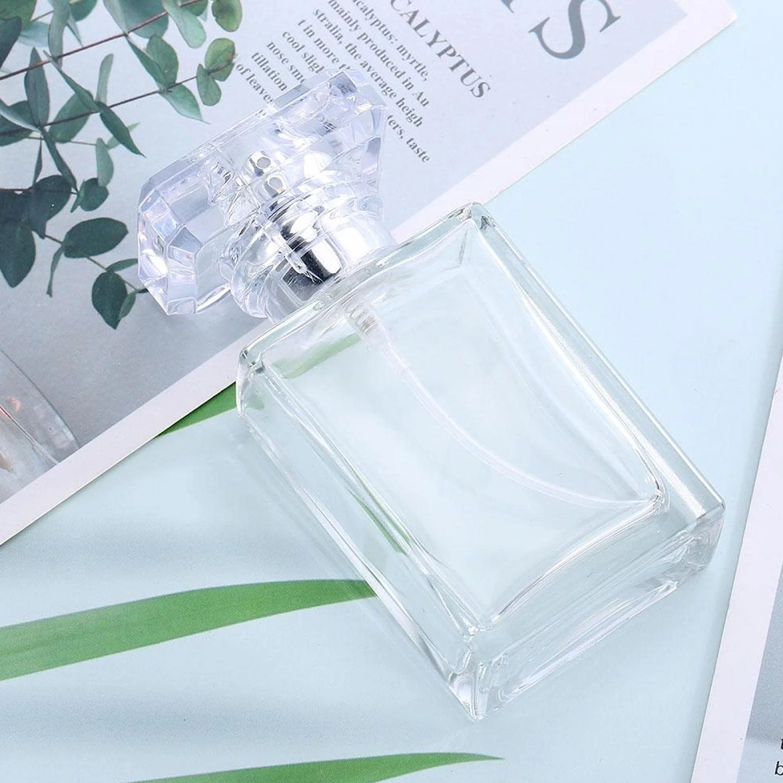 Butelka z rozpylaczem perfum, 30 ml, pusta szklana butelka na perfumy, do wielokrotnego napełniania, prostokątna flakon, do pakowania perfum w podróży, 9,4 x 4,6 cm (przezroczysta)