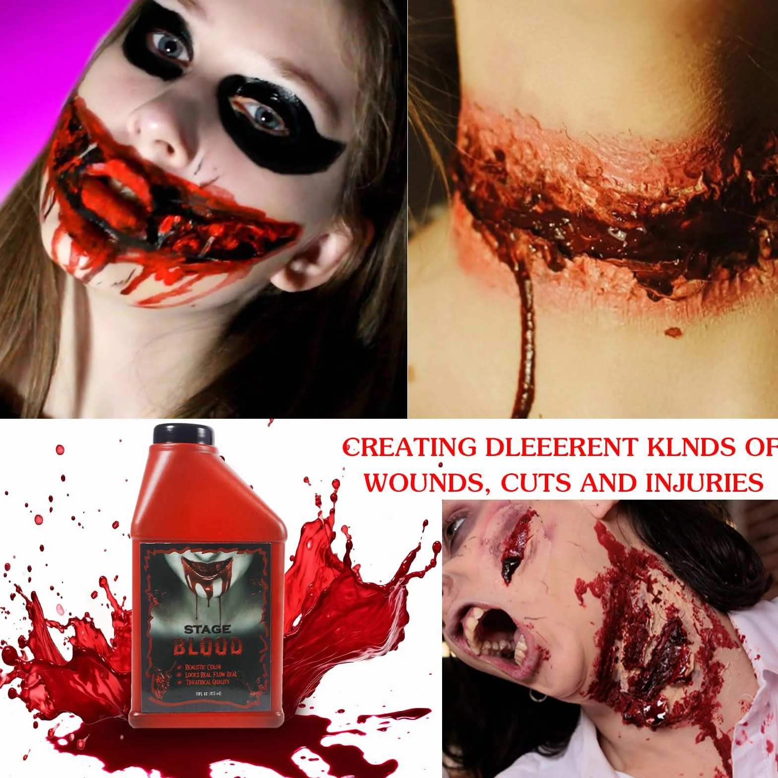 473ml Sztuczna Krew na Halloween, Płynna Krew Halloween, Sztuczna Krew, Realistyczna i Straszna do Zombie, Wampirzych Zębów, Przebrania i Makijażu Potworów, Sztuczna Krew do Skóry