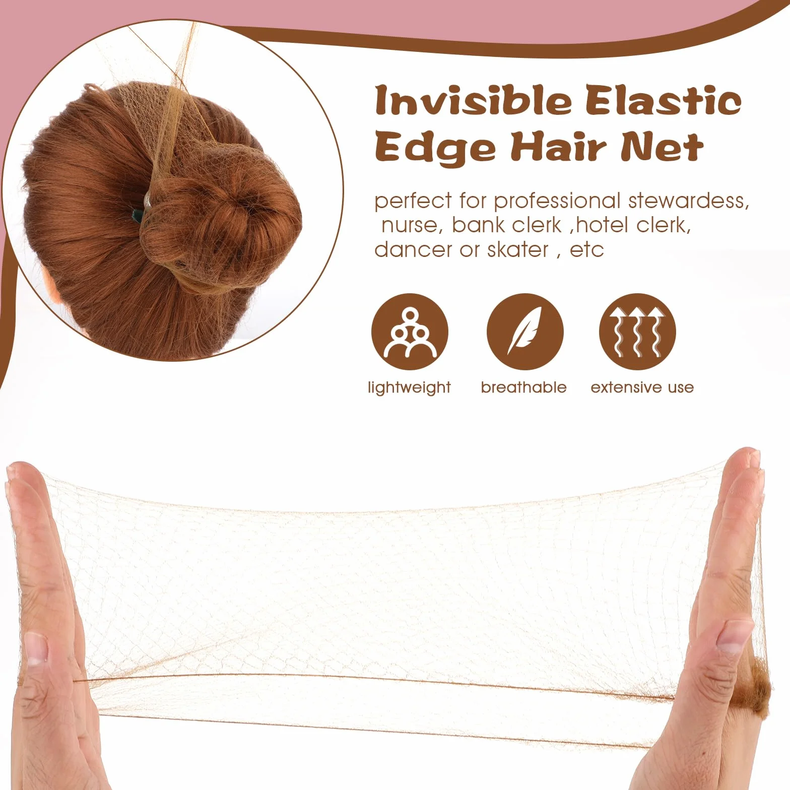 Abeillo Baletowa siatka do włosów Dance Dun Nets, 20 szt. 50 cm, indywidualne opakowanie, niewidoczne siatki do włosów i 40 szt. zestaw spinek do włosów w kształcie litery U dla kobiet, dziewcząt,