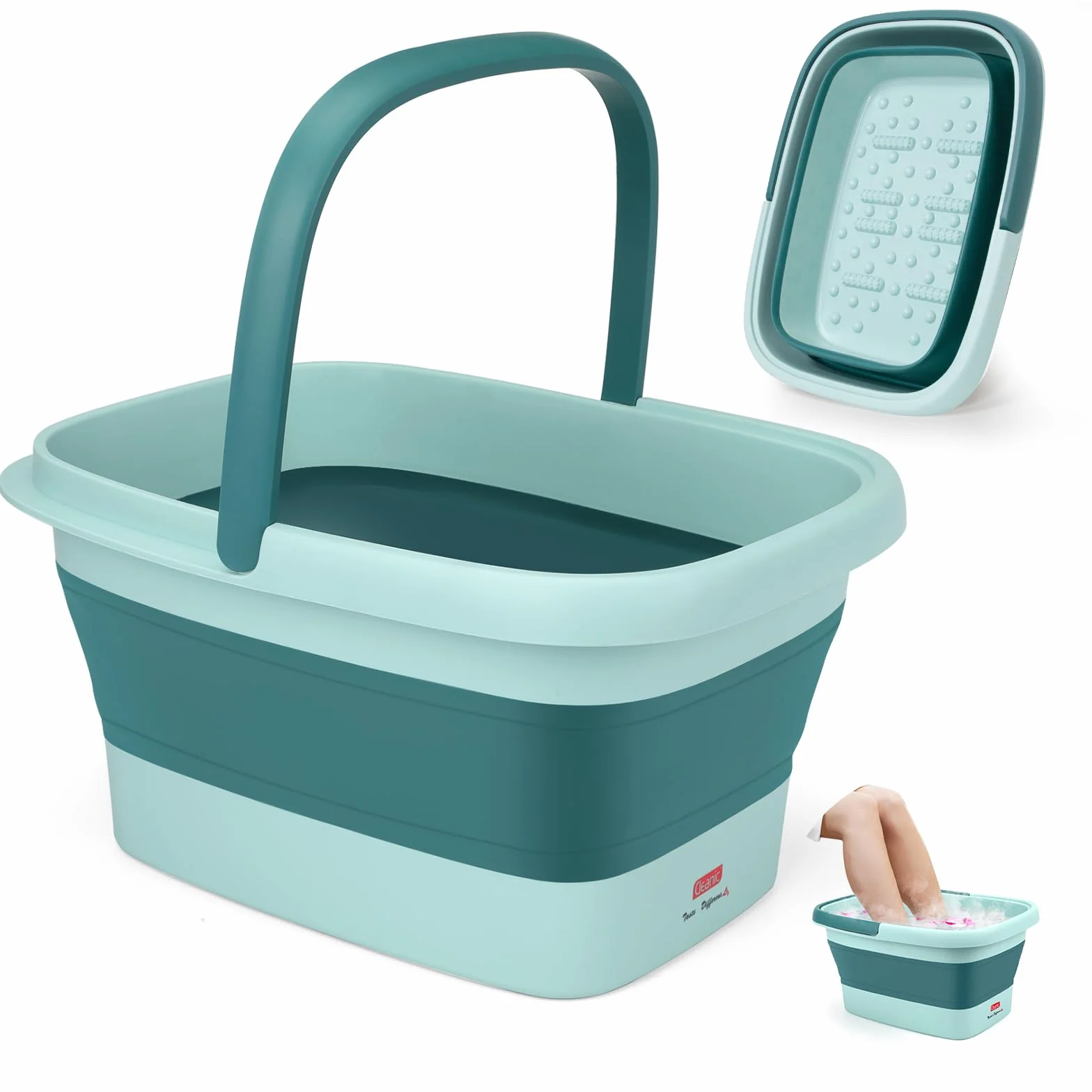 DEANIC Foot Spa, kąpiel stóp z masażerem, składana miska do pedicure z uchwytem do przenoszenia, Footspa dla kobiet i mężczyzn, miska do kąpieli stóp (Niebieski)