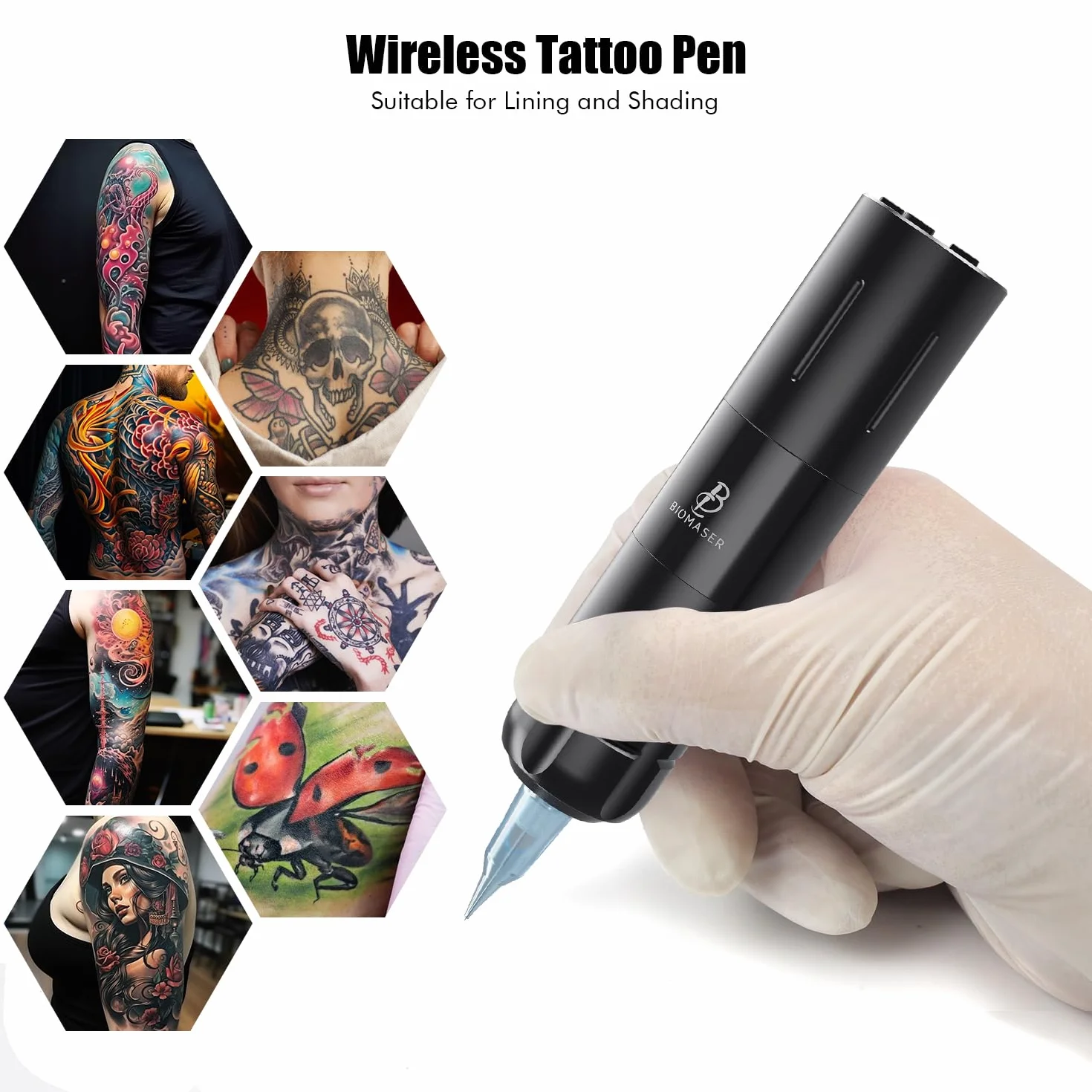 Biomaser Bezprzewodowe Pióro Maszyna 1800mAh Obrotowy Zestaw 30 szt.