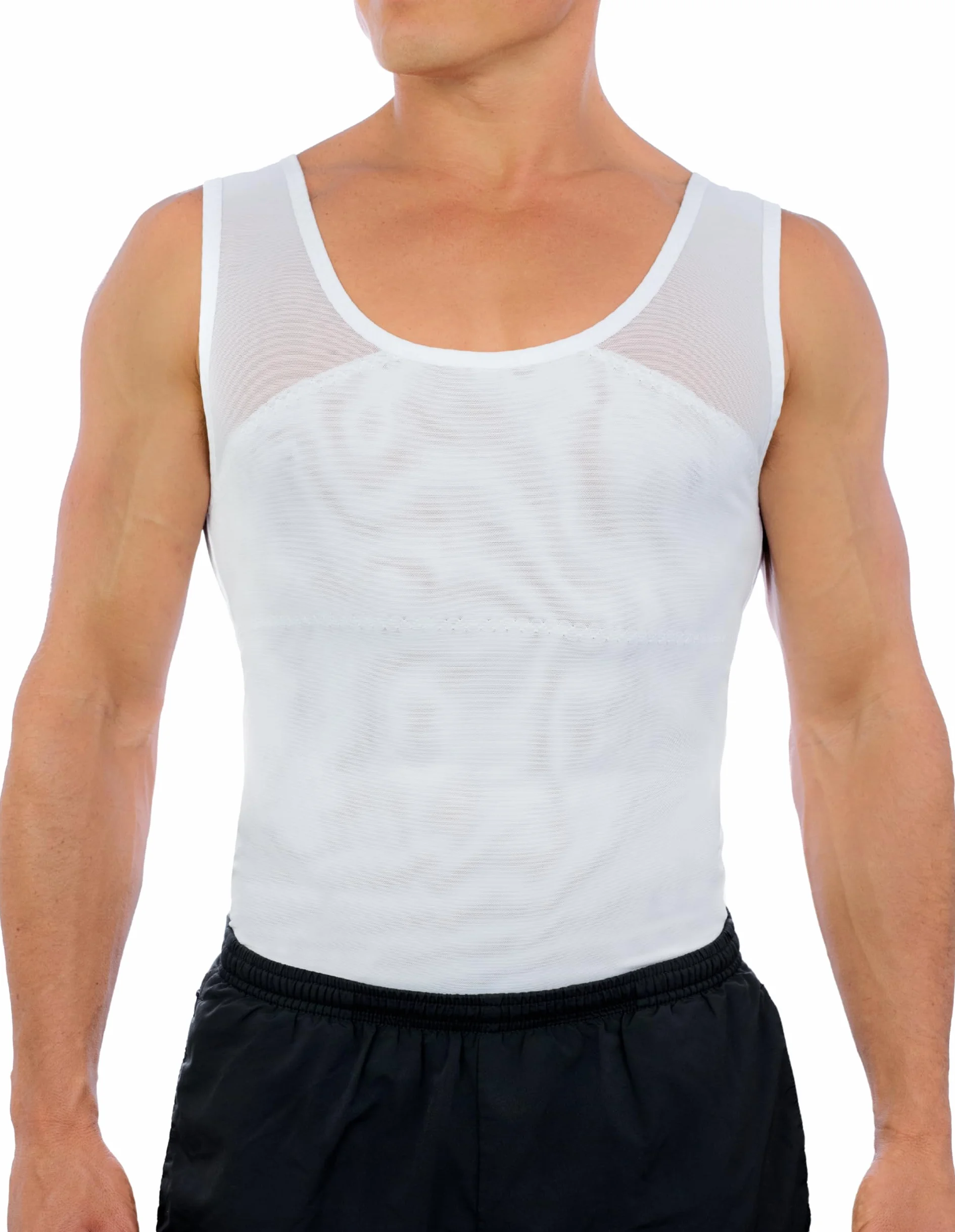 Esteem Apparel Oryginalna męska koszula kompresyjna na klatkę piersiową, aby ukryć bieliznę modelującą Ginekomastię Moobs, biały, L