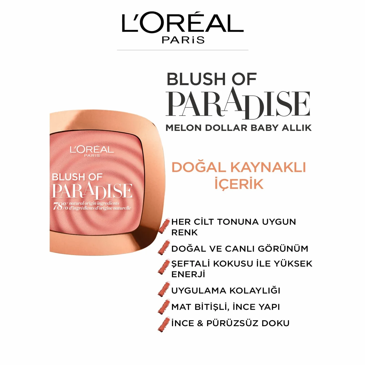 L'Oréal Paris Woke Up Like This Mellon Dollar Baby Blush Róż do policzków, jedwabista konsystencja, łatwa aplikacja, 03 Watermelon, 9 g