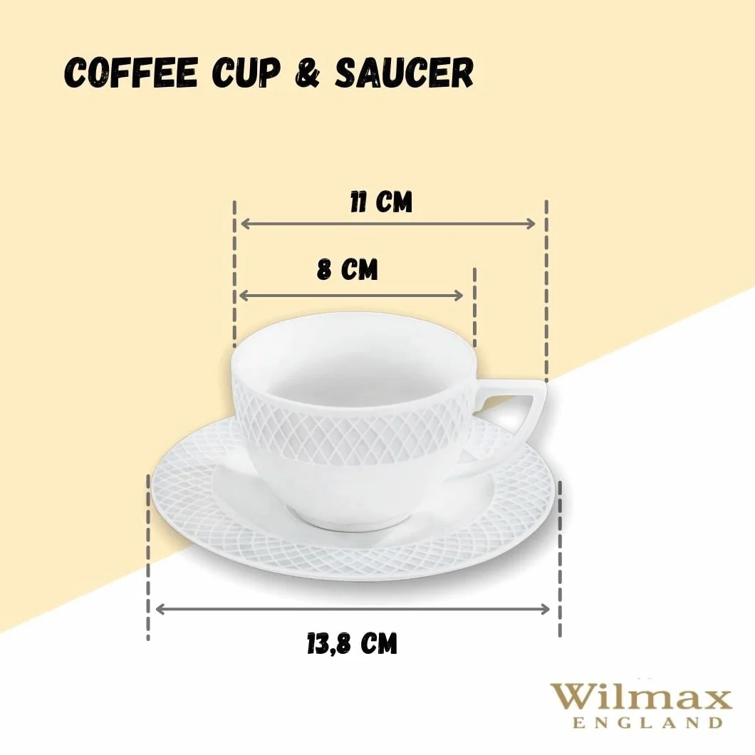 Wilmax | zestaw filiżanek do cappuccino | filiżanki ze spodkami 6 sztuk | serwis do kawy i herbaty | filiżanki do kawy | do herbaty | na desery | zestaw upominkowy | kolor biały | 170 ml