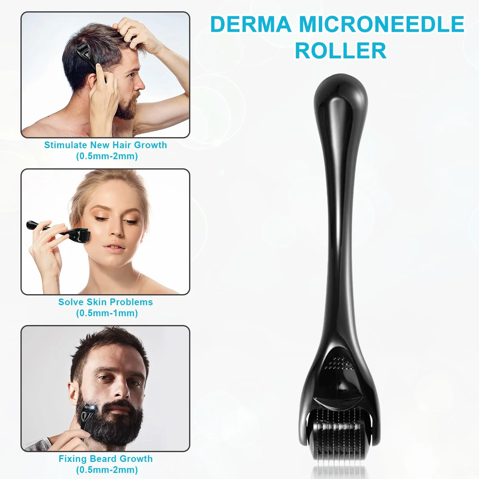 Derma roller 1,0 mm wałek do mikroigłowania brody twarzy i włosów