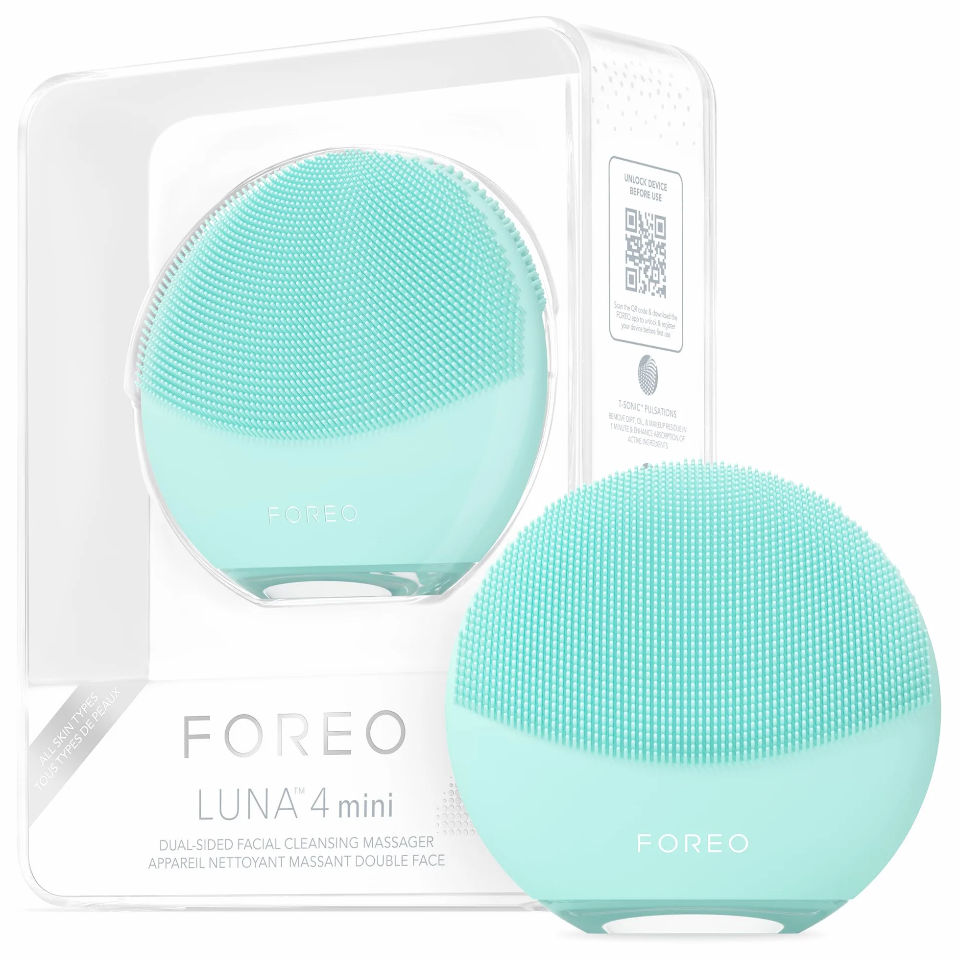 FOREO LUNA 4 mini szczotka do oczyszczania twarzy i masażer do twarzy - szczotka premium do twarzy - zwiększa wchłanianie produktów do pielęgnacji skóry, proste akcesoria podróżne do pielęgnacji