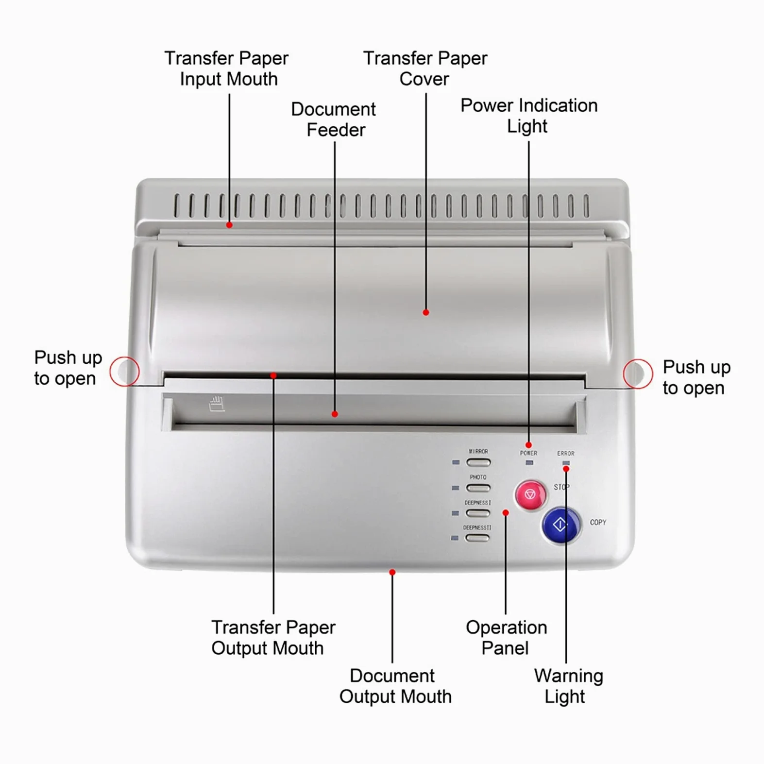 Maszyna do transferu tatuażu Kopiuj A4 Drukarka Rysunek Thermal Wzornik Maker Kopiarka Maszyna Przenieś Papier Papier węglowy Solidny sprzęt spawalniczy(Silver)