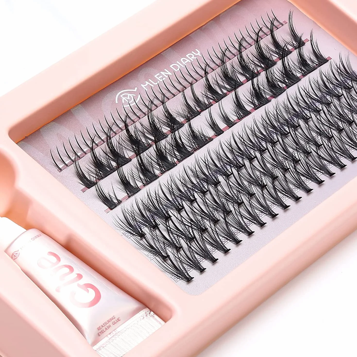 MLEN DIARY Pojedyncze rzęsy Manga Lashes Diy do przedłużania rzęs, 128 Cluster C Curl z klejem, pojedyncze, naturalne, miękkie rzęsy do użytku domowego