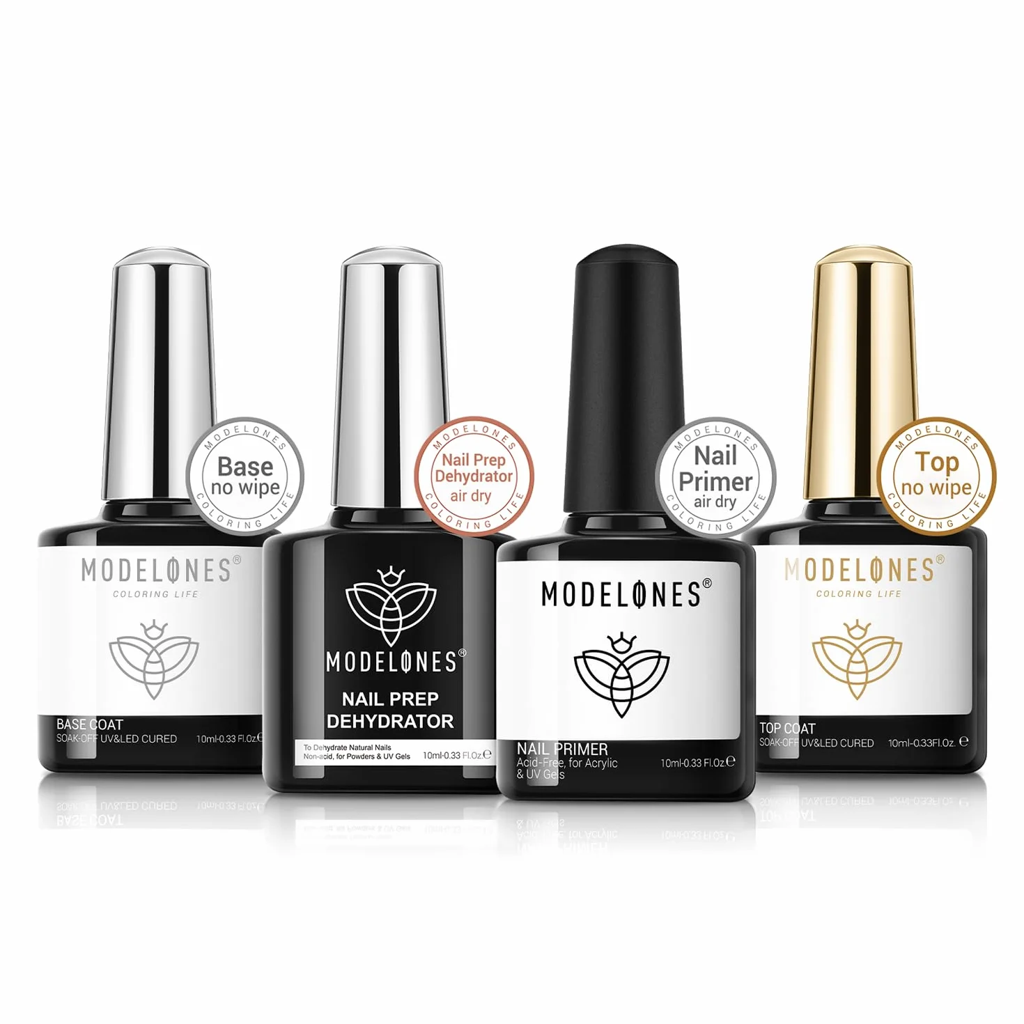 Modelones Base i Top Coat Zestaw z Podkładem do Paznokci Żelowych, Odwadniacz 10 ml