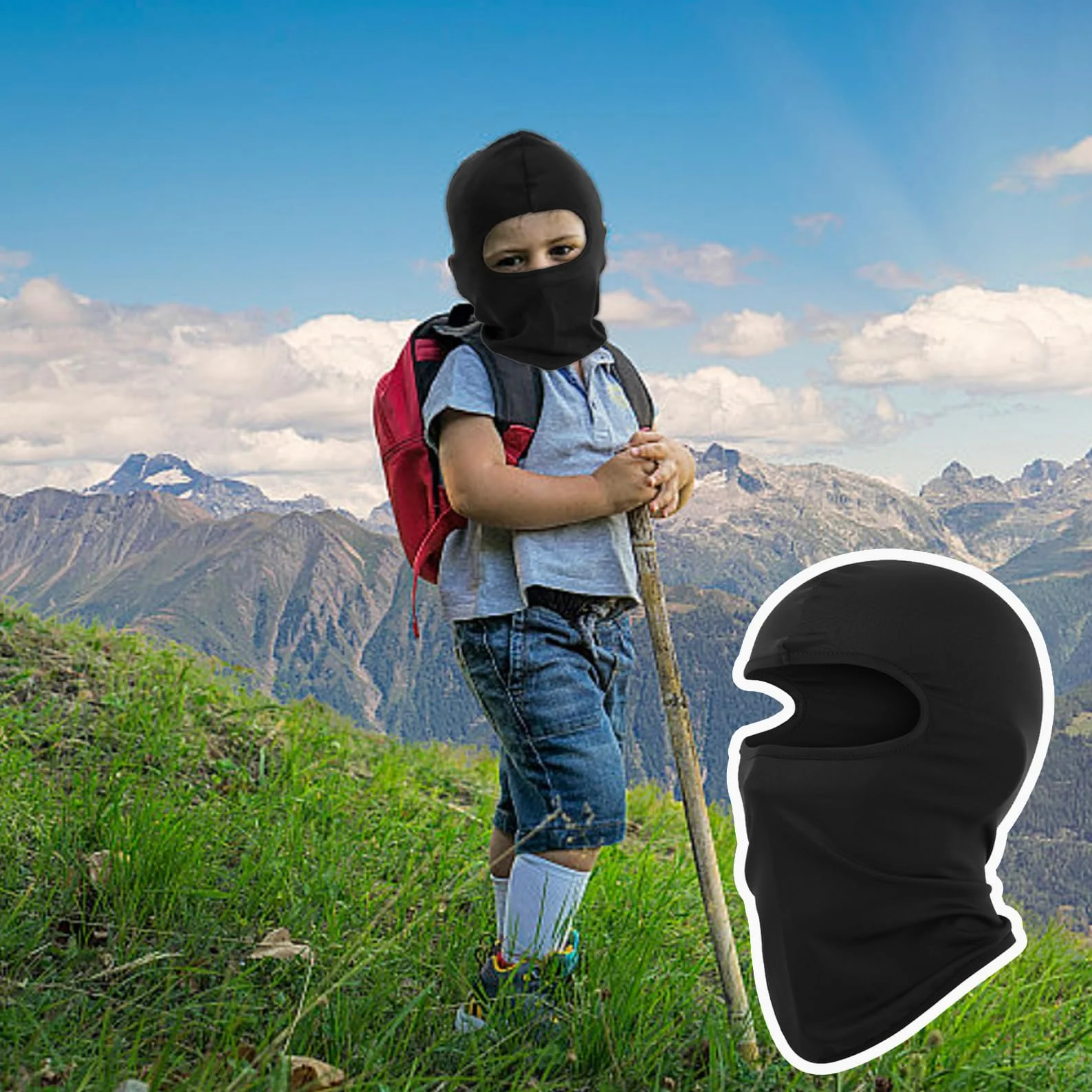 Kominiarka dziecięca, kominiarka dziecięca, kominiarka dla dzieci, kominiarka sztormowa, czarna, czapka rowerowa pod kask, Cool Balaclava, wiatroszczelna, dla chłopców i dziewczynek (czarna