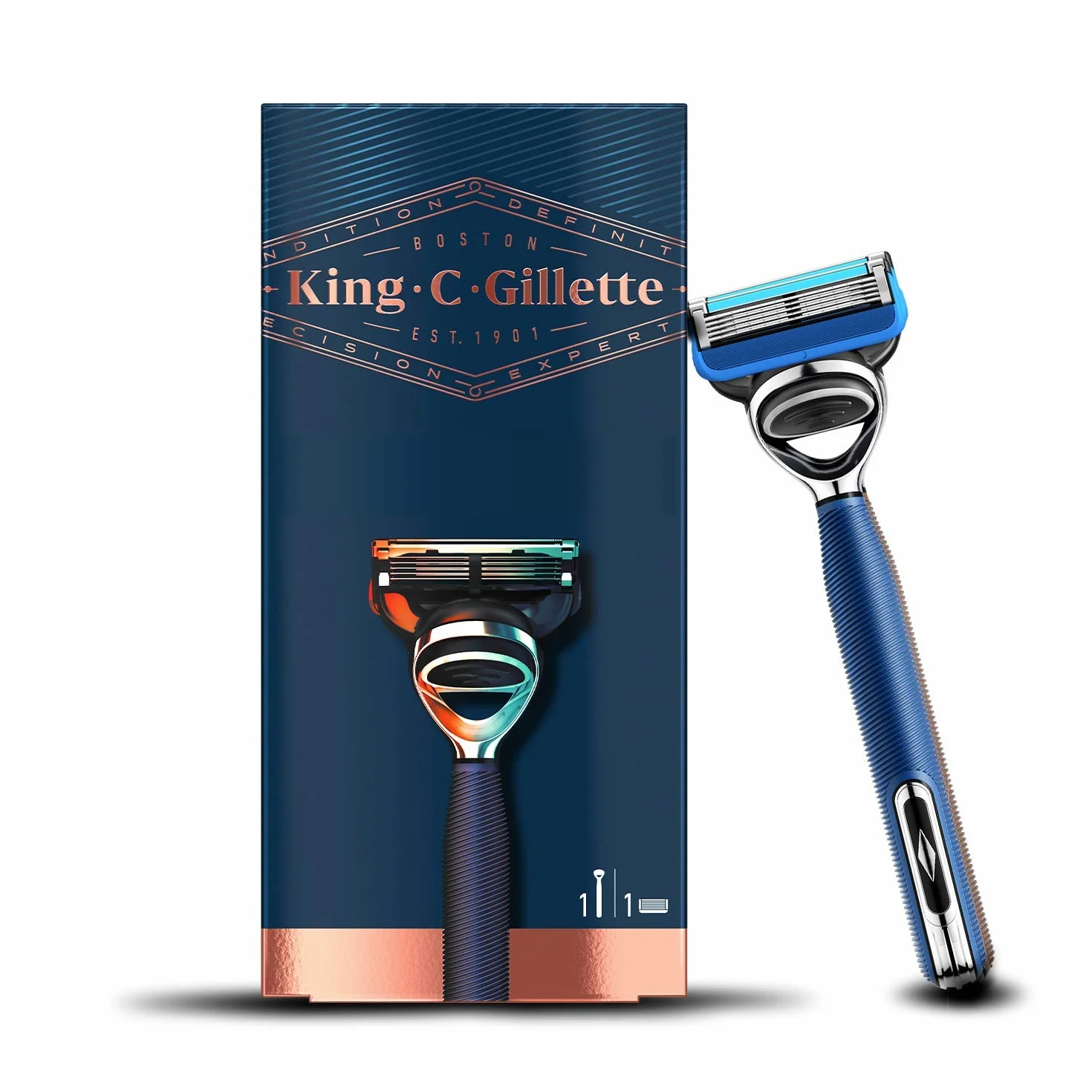 Gillette King C. Golarka męska z trymerem do precyzyjnego golenia, granatowa