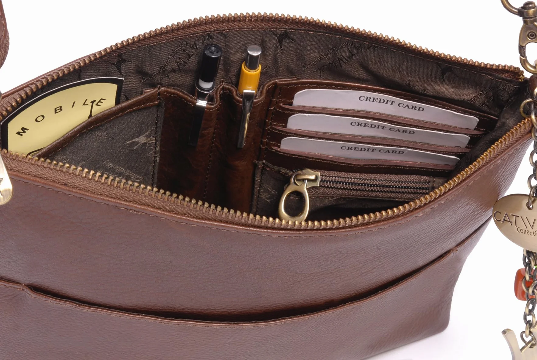 Catwalk Collection Handbags - Skórzana Torebka Crossbody dla Kobiet - Średnia Damska Torba na Ramię - Długi Odpinany Regulowany Pasek - Jenny