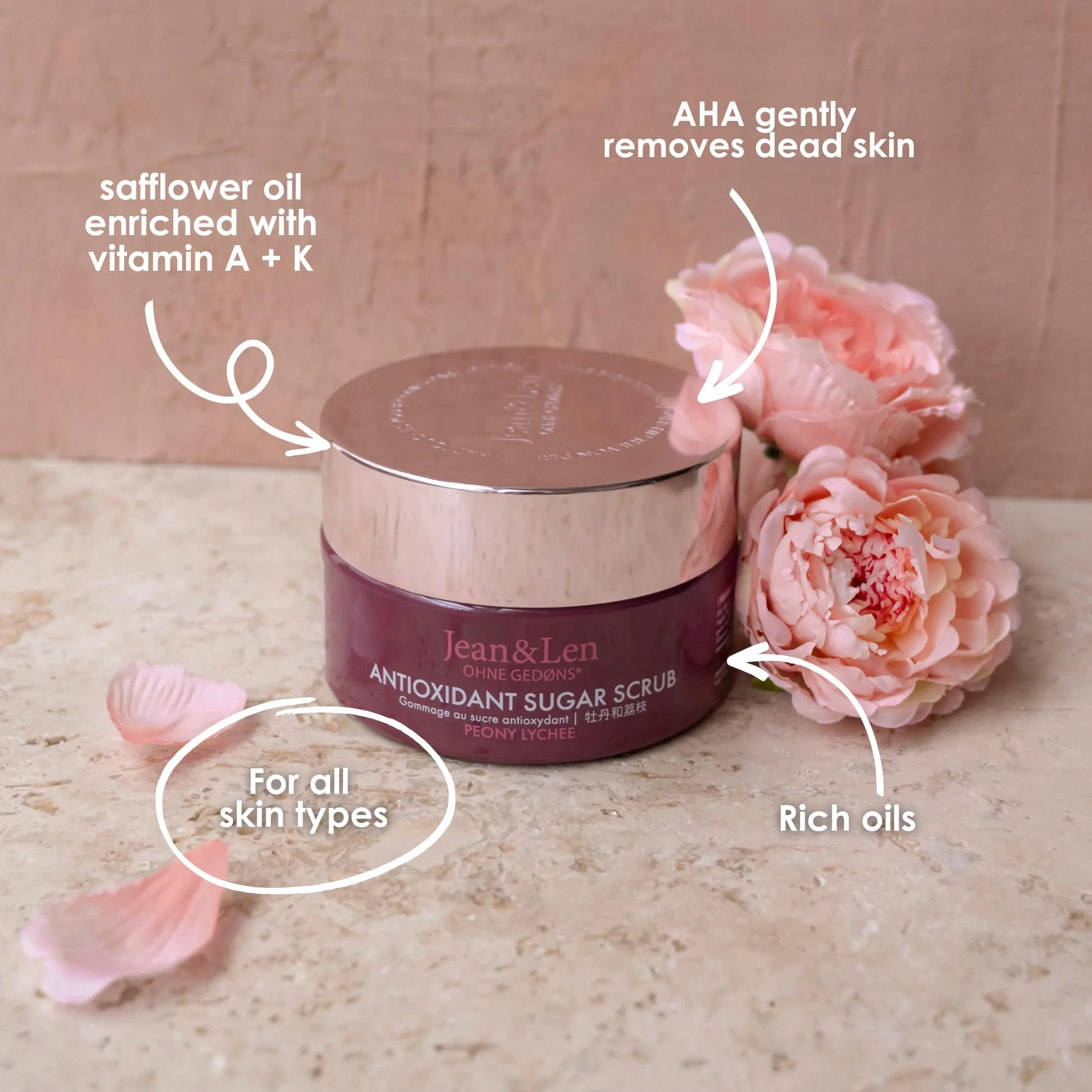 Jean & Len Peeling Cukrowy Peony & Lychee 200 ml