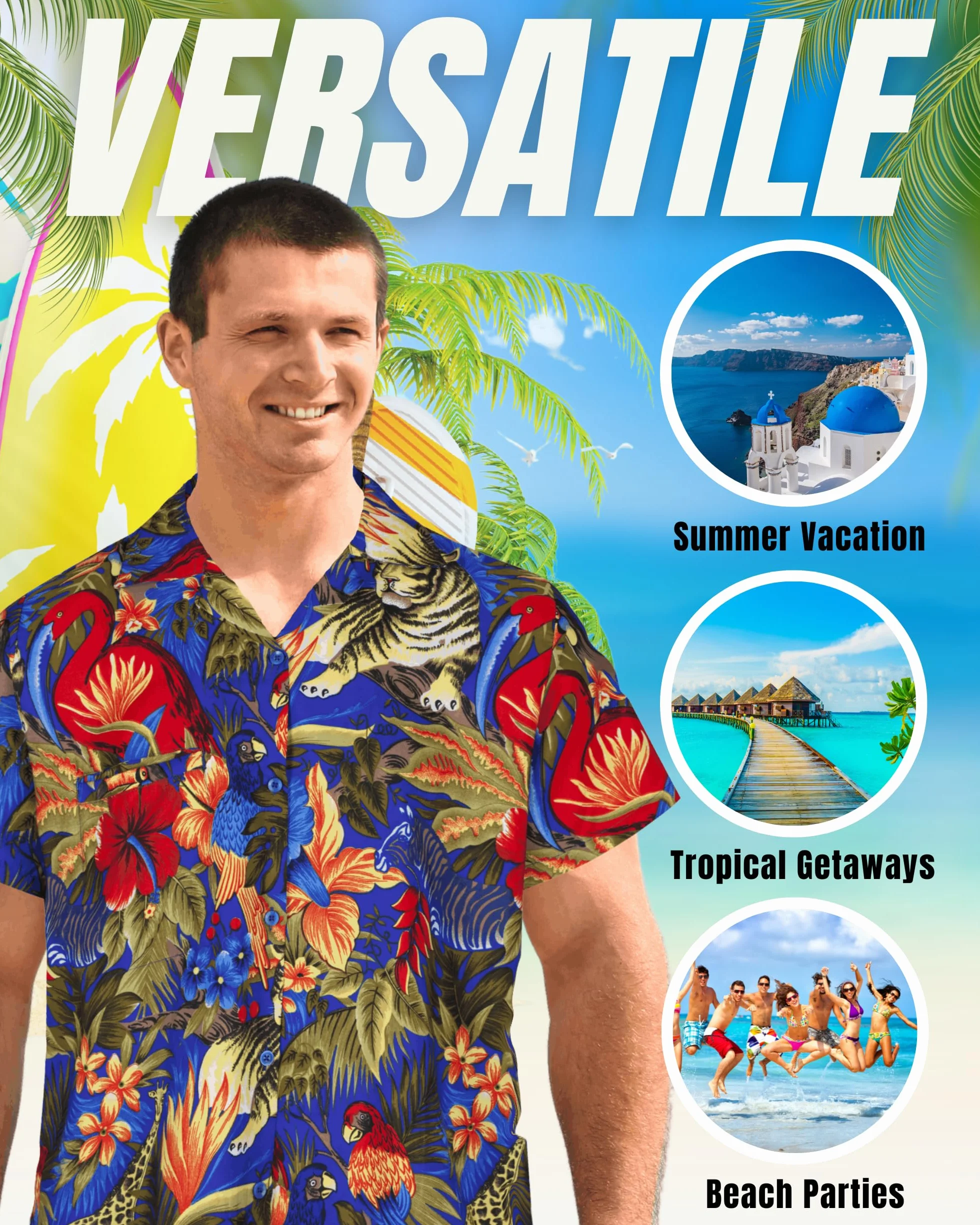 Hawaii Hemd Männer – Kurzarmhemd Herren – Magnum Hawaiihemd Kurzarm –Leichtes Sommerhemd mit Dschungel-Print als Mallorca Party Outfit, Sommerparty oder Festival Outfit, Dart Shirt