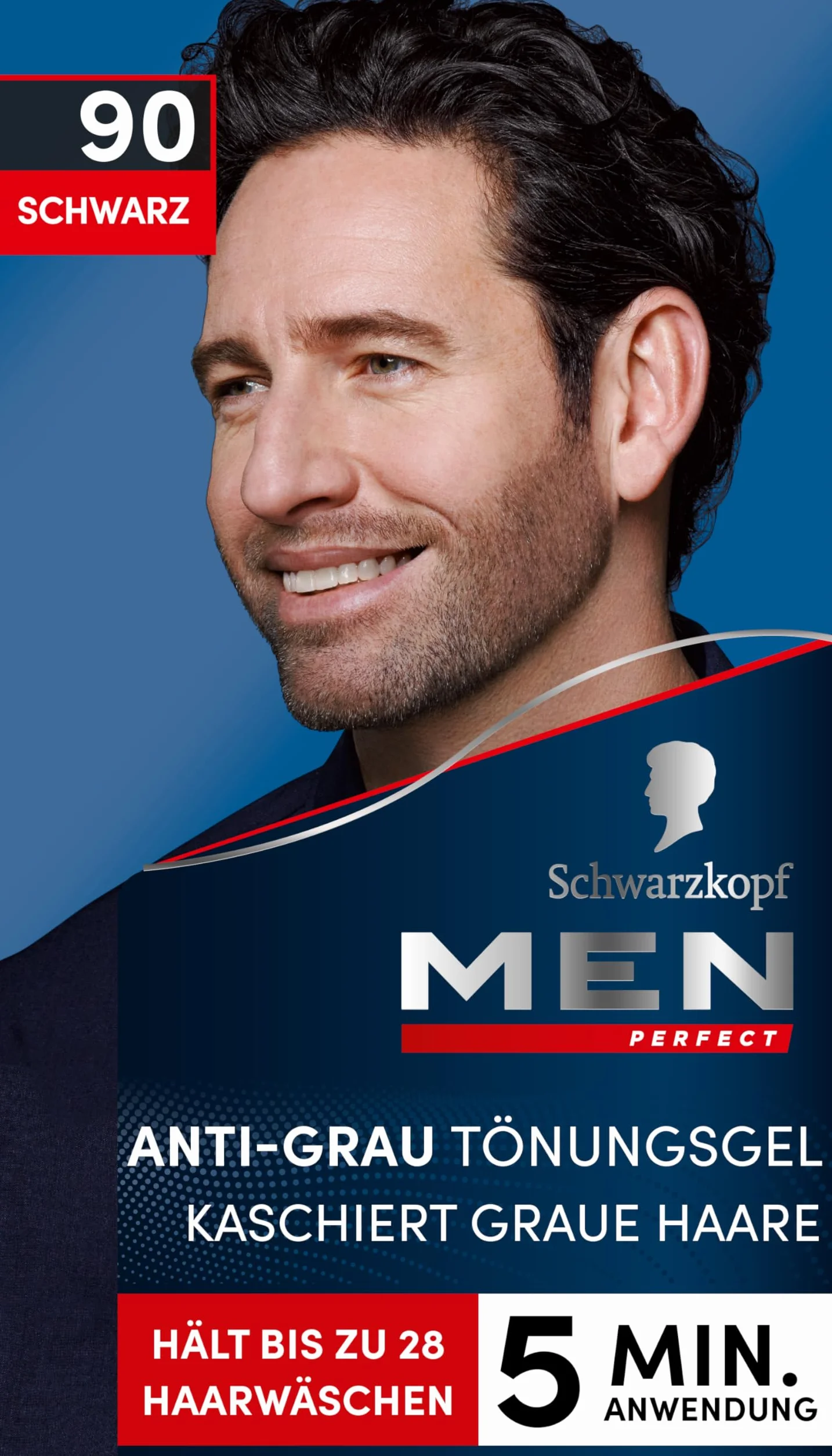 Schwarzkopf Men Perfect Męski odsiwiacz do włosów w żelu 90 Naturalny Czarny trójpak 3 x 80 ml