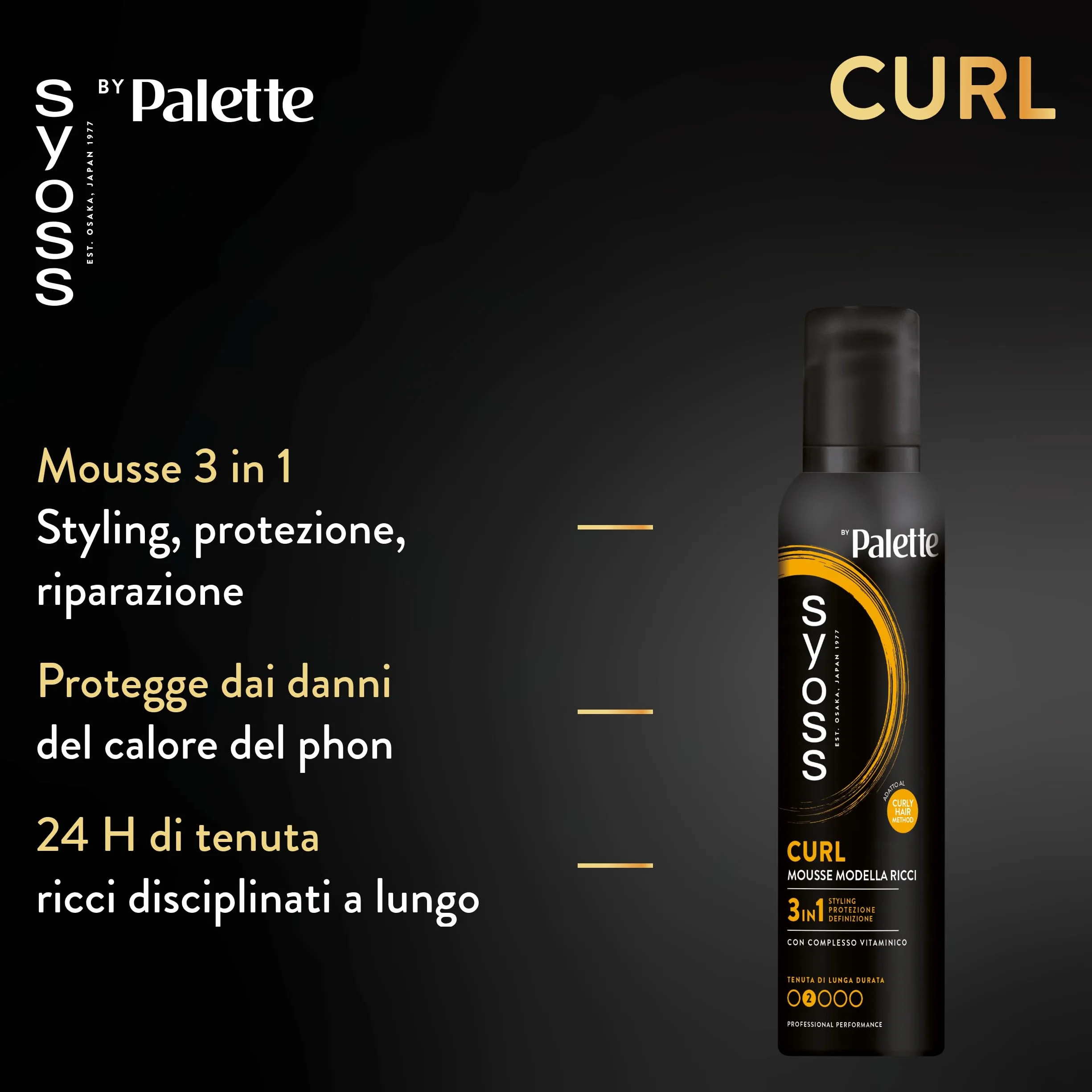 Syoss Paleta Curl Mousse Model Curl 250 ml, pianka do włosów kręconych 3 w 1, która stylizuje, chroni i naprawia, kręcone włosy z kompleksem witamin, odpowiednia do "Curly Hair Method"