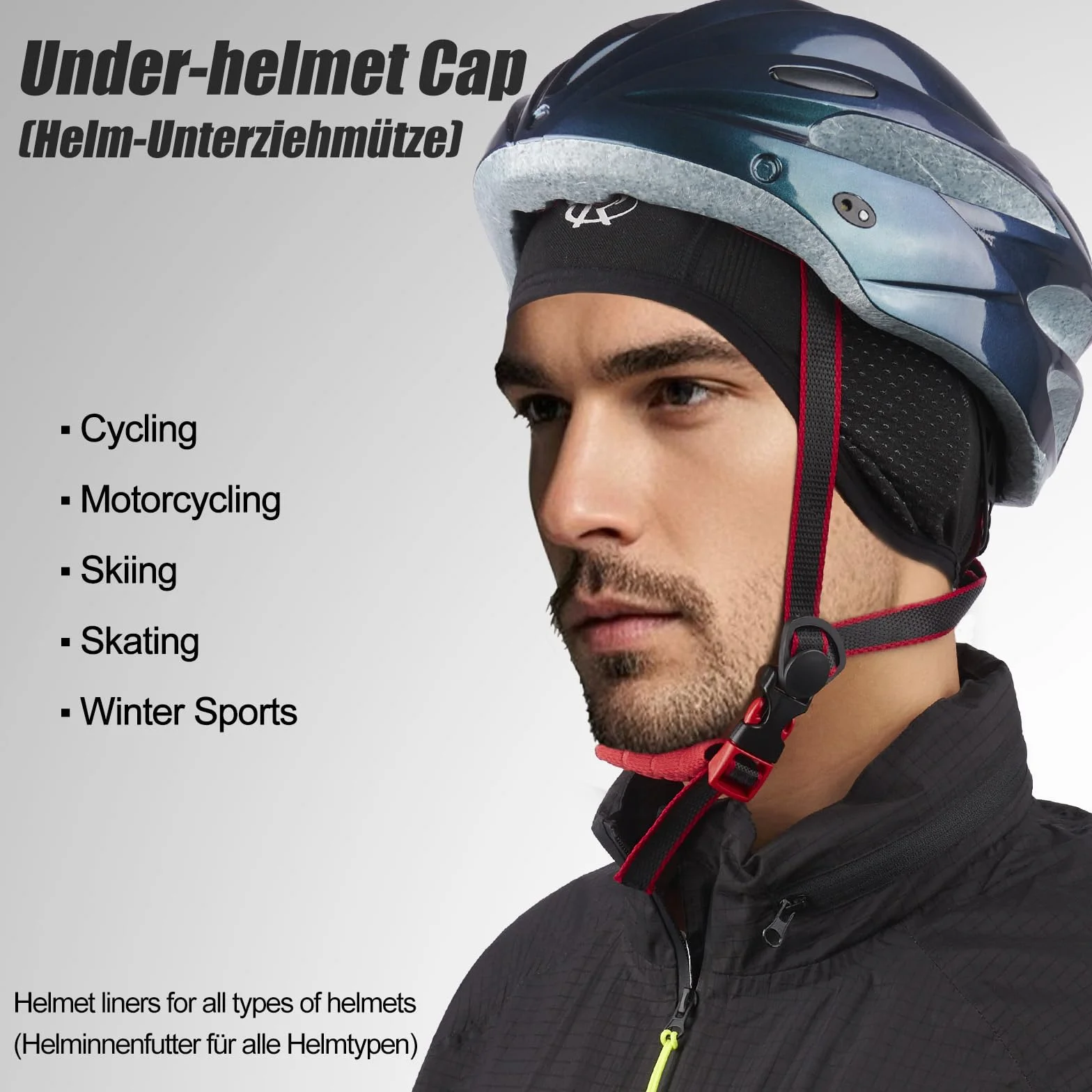 ROTTO Czapka rowerowa pod kask, czapki rowerowe, oddychające, z nausznikami, do jazdy na rowerze, biegania, wędrówek, czarno-szara