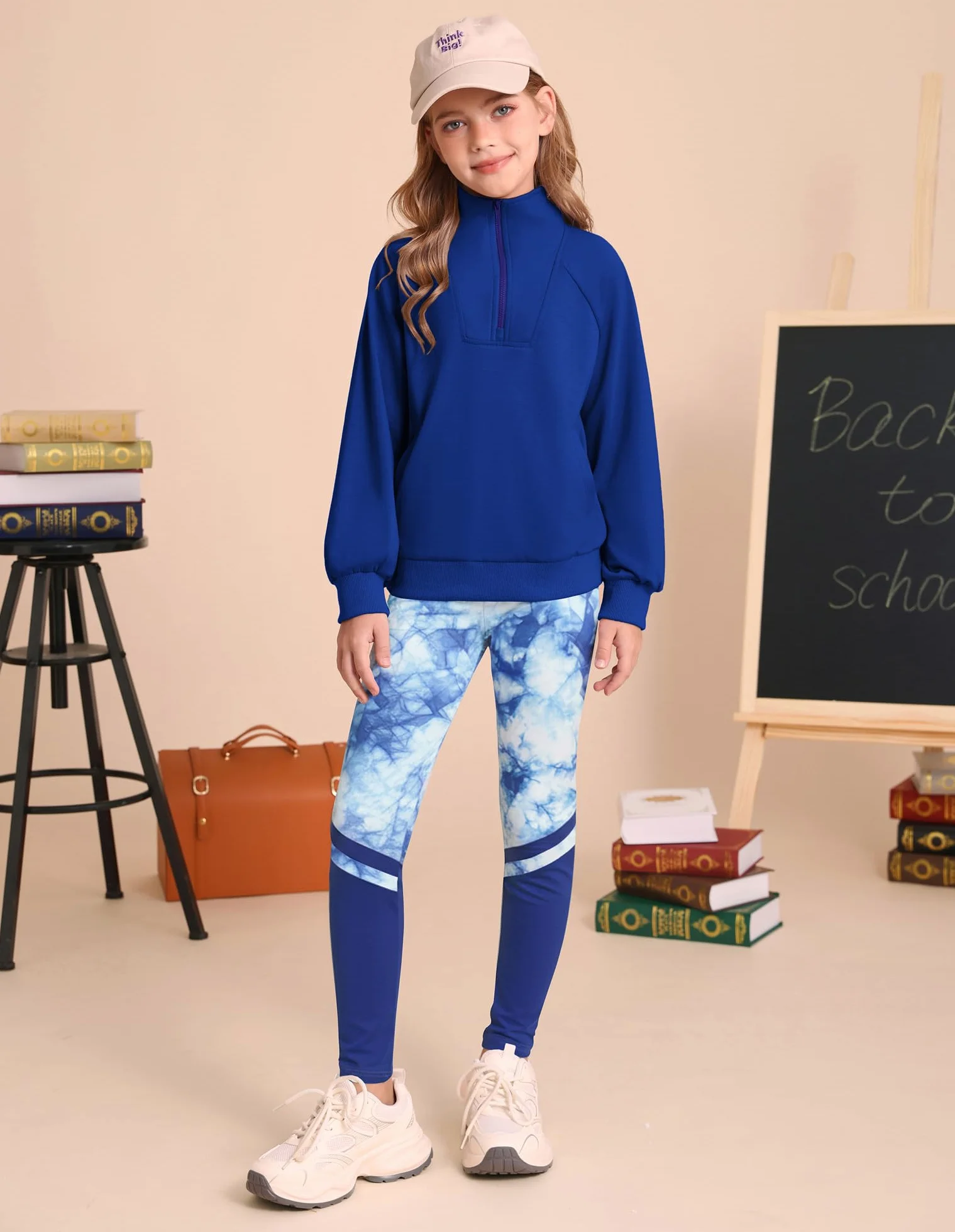 GRACE KARIN Dziewczęcy zestaw 2 szt., bluza z długim rękawem + legginsy, klapa, zamek błyskawiczny, top z kieszenią kangurką