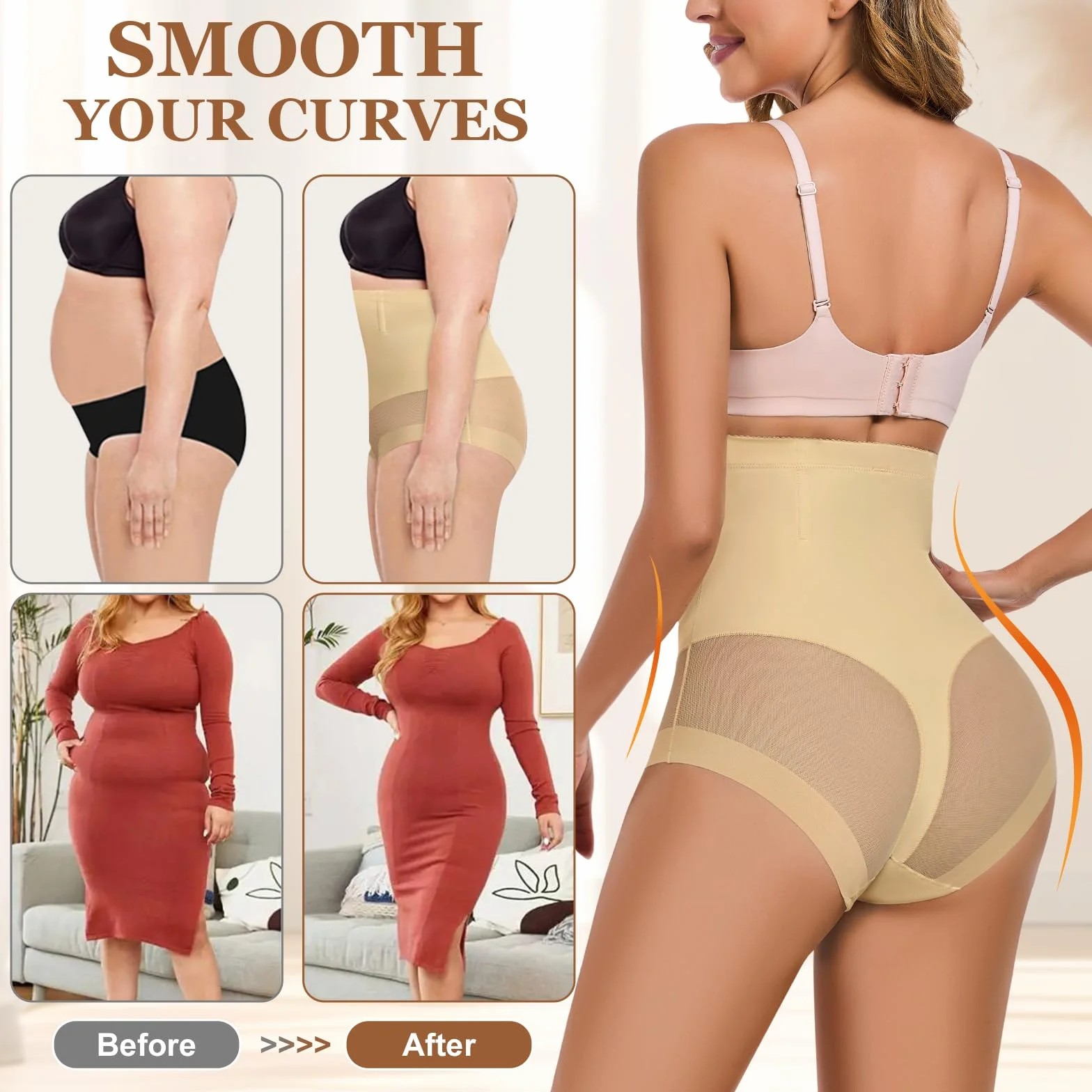 Xnova Bielizna modelująca damskie majtki z płaskim brzuchem, bielizna modelująca brzuch z wysokim stanem, oddychające bezszwowe majtki modelujące body
