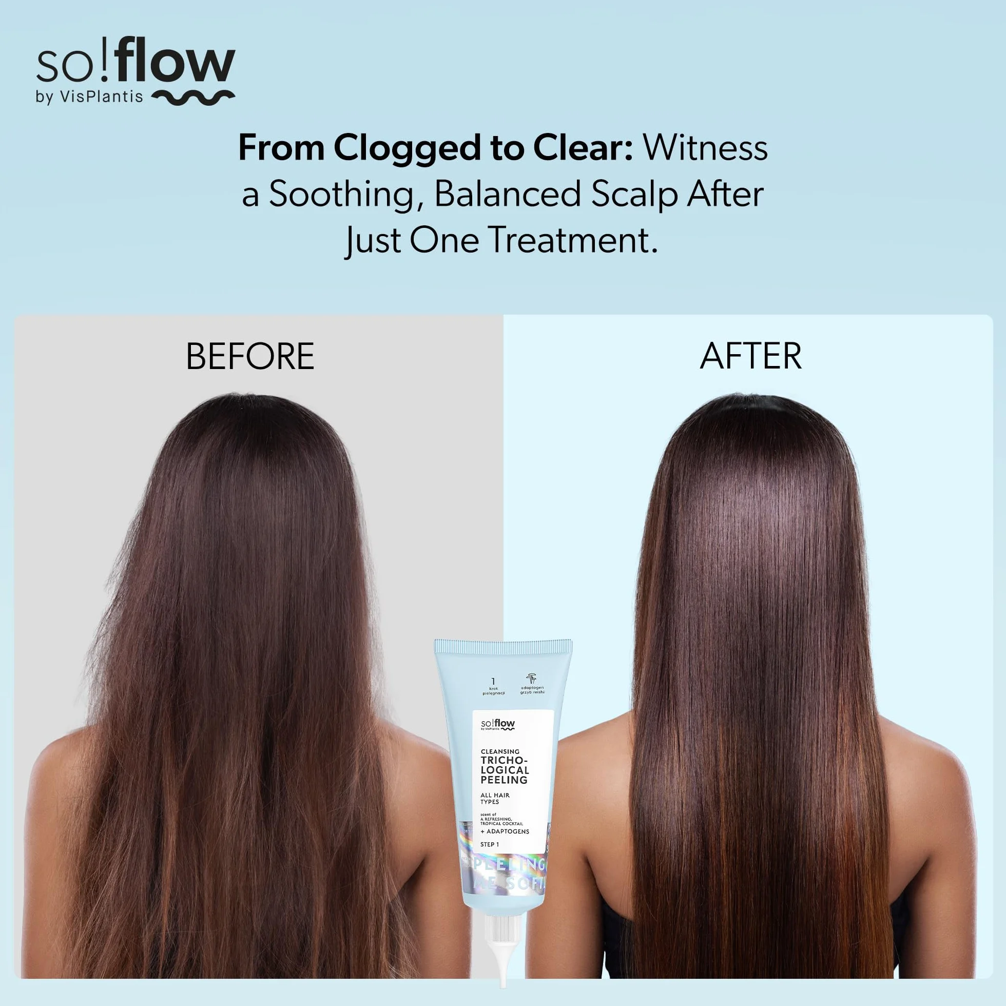 Peeling do Skóry Głowy So!Flow: Głębokie Oczyszczanie i Nawilżanie, Usuwanie Zanieczyszczeń i Nadmiaru Sebum, Łagodzenie Podrażnień, Zawiera Grzyb Reishi i Kompleks Kwasów Owocowych