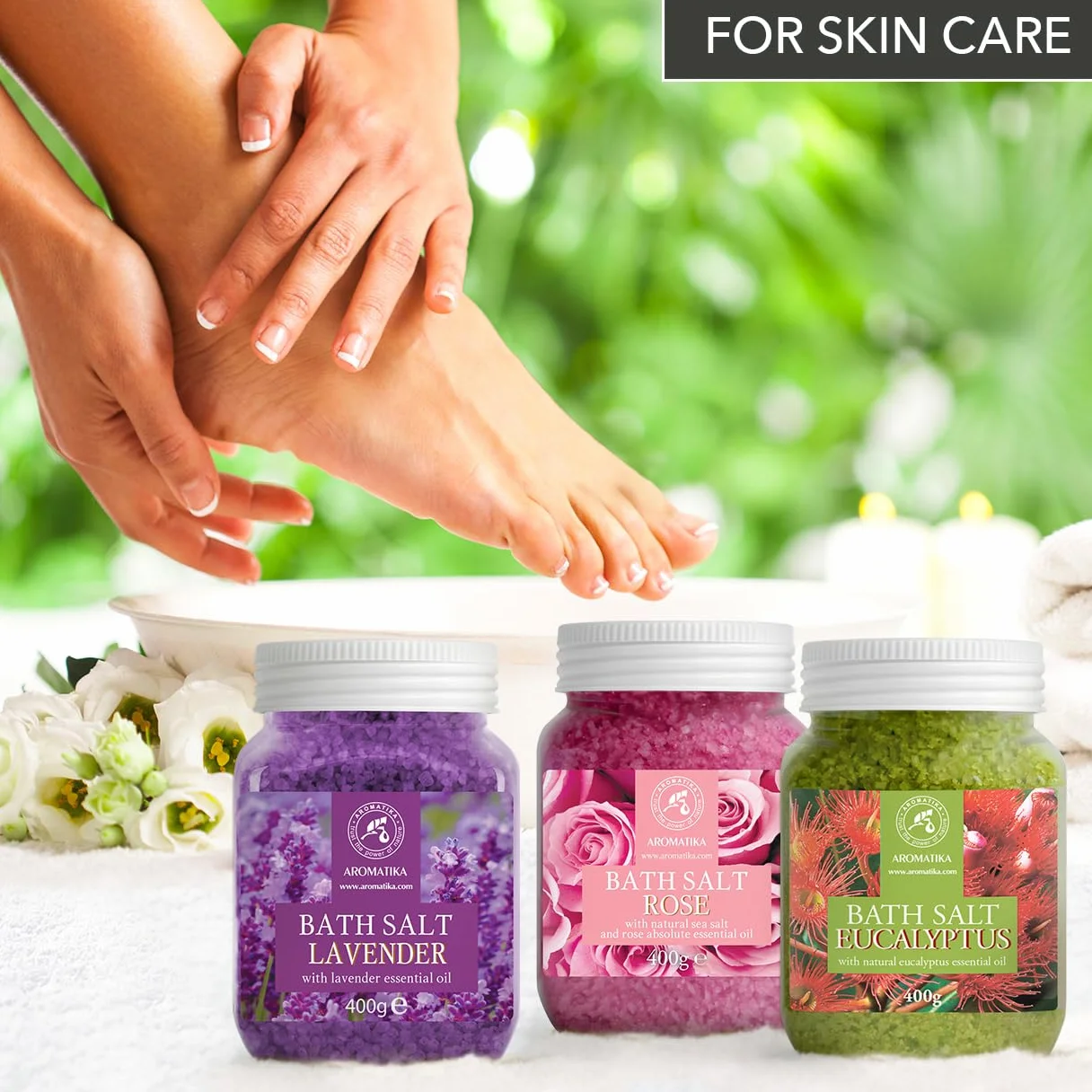 Zestaw soli Morskiej do Kąpieli 3х400g - Sól do kąpieli Lawenda i Róża i Eukaliptus - Naturalny Olejek - Aromaterapia - Relaks - Uspokajanie