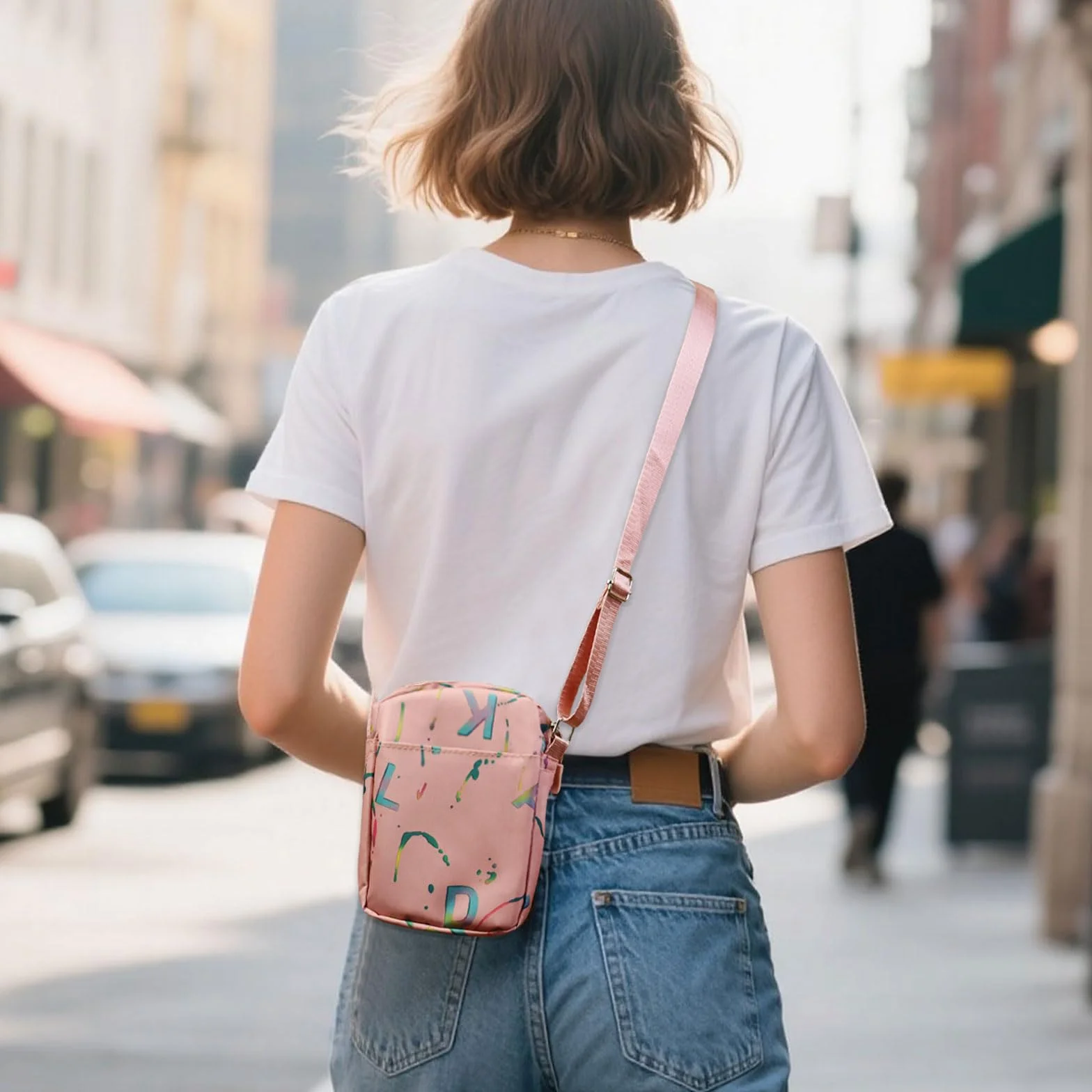 Damska torba na ramię, nylonowa tkanina Oxford, torba crossbody z regulowanym paskiem na ramię, torebka damska z nadrukiem listów, mała torebka na zakupy na randkę i podróże