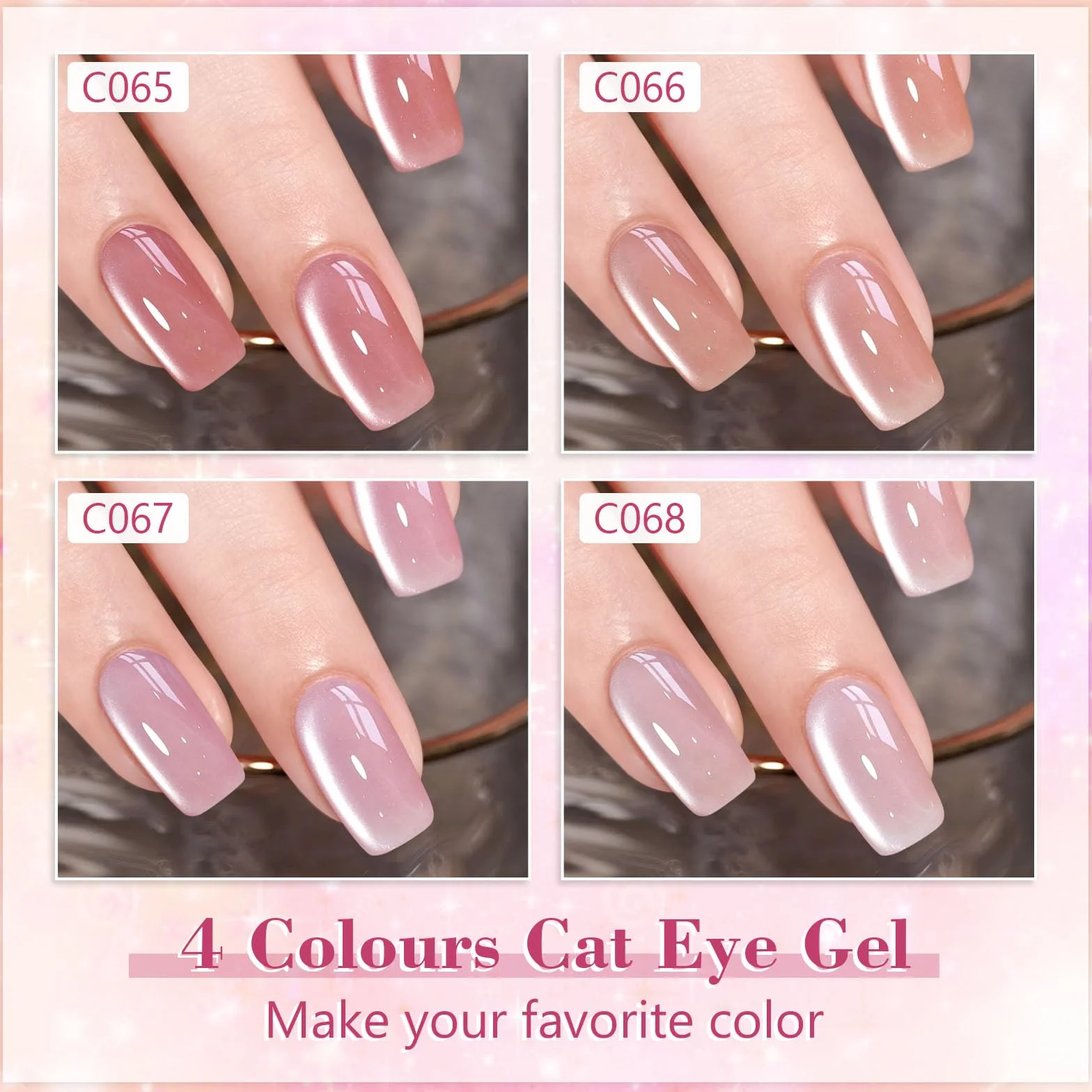 Żel do paznokci dla kota, 4 kolory, kryształowe żelowy, Nude Pink Magnet Gel Polish, CatEye zestaw lakierów żelowy, Soak-Off UV lakier do paznokci Sparkling Manicure DIY, 8