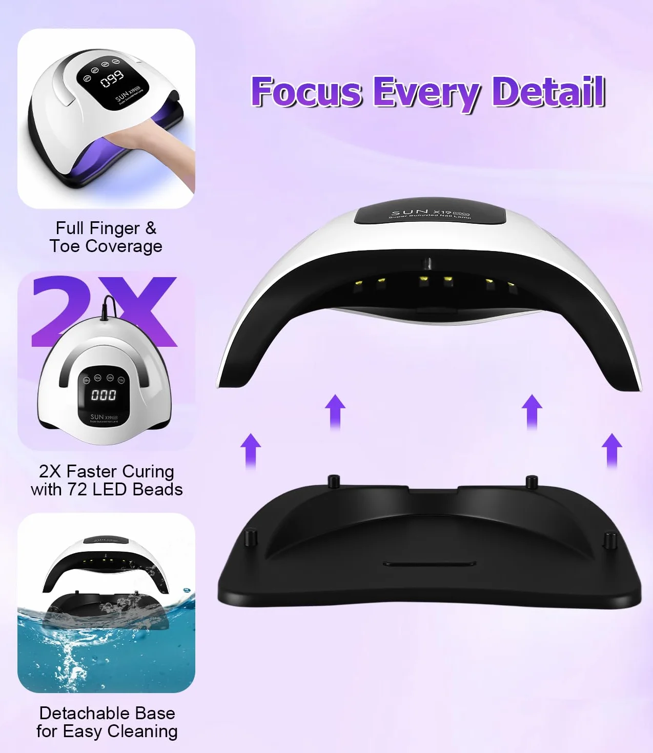 Lampa UV do paznokci 320W LED 72 diody czujnik ruchu 4 timery wyświetlacz cyfrowy do manicure pedicure