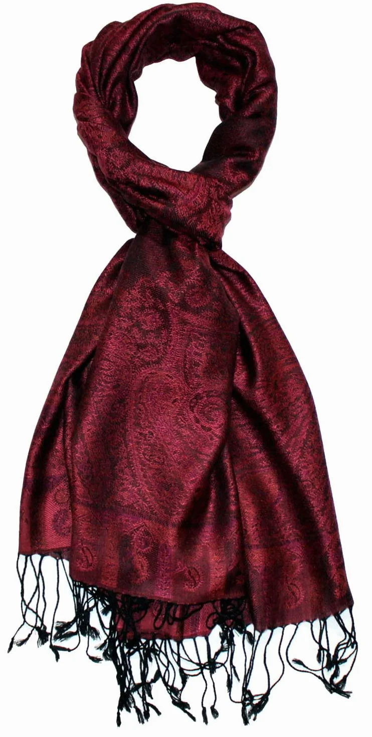 LORENZO CANA Włoski szalik paszmina szal 180 cm x 71 cm Paisley ciemnoczerwony fioletowy 781588