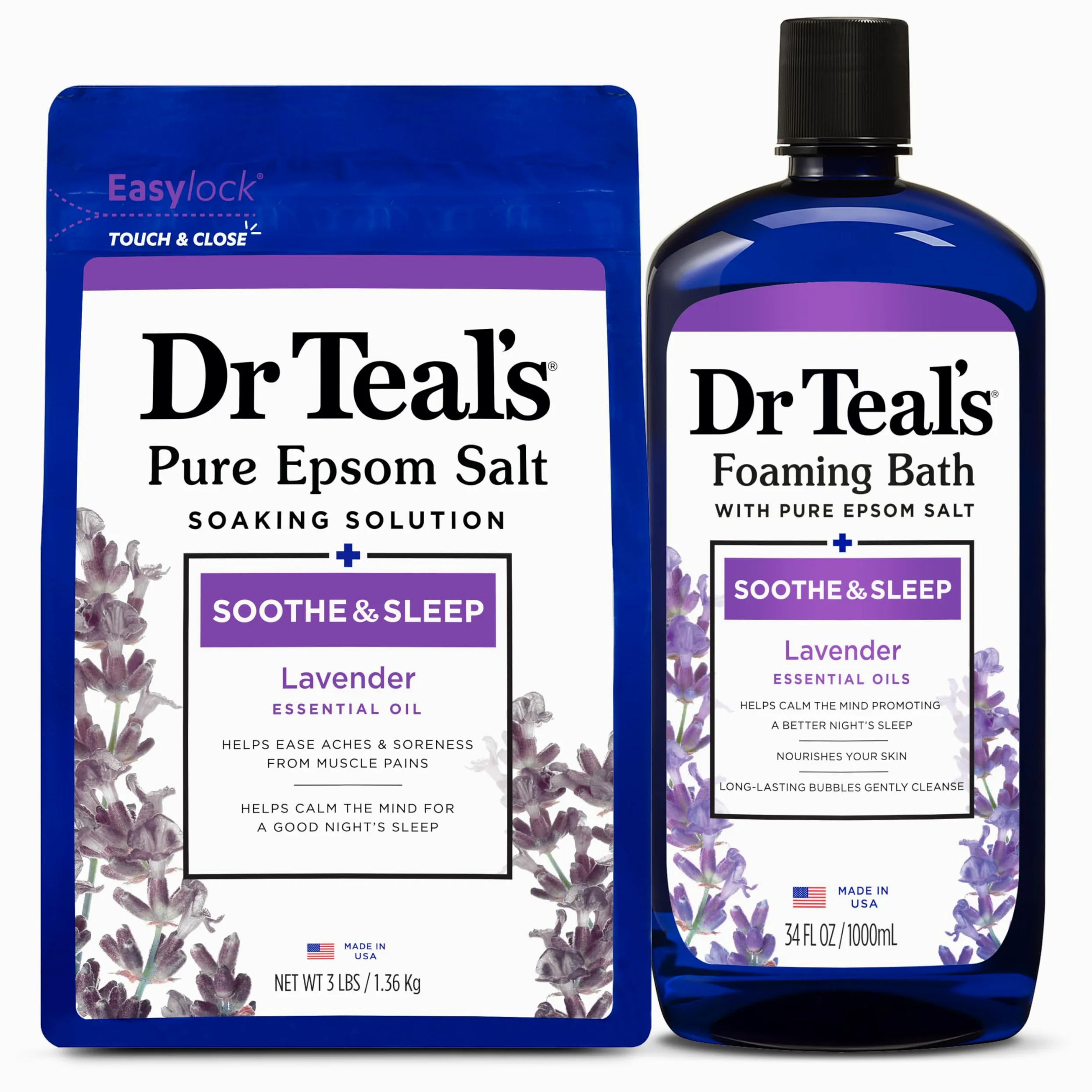 Epsom Salt Soaking Solution and Foaming Bath with Pure Epsom Salt, Lavender