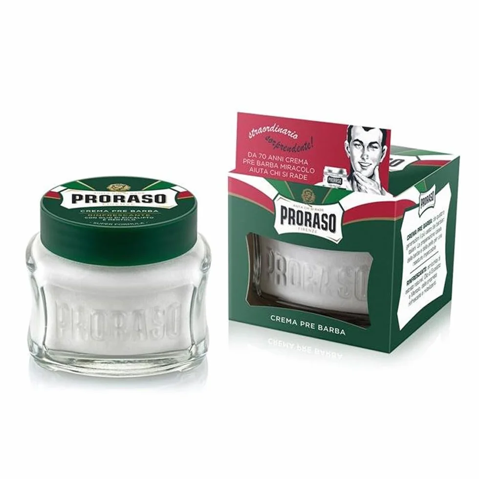 Proraso Orzeźwiający krem do brody, 3 x 100 ml, orzeźwiający i orzeźwiający krem do brody z olejkiem eukaliptusowym i mentolem, wyprodukowany we Włoszech