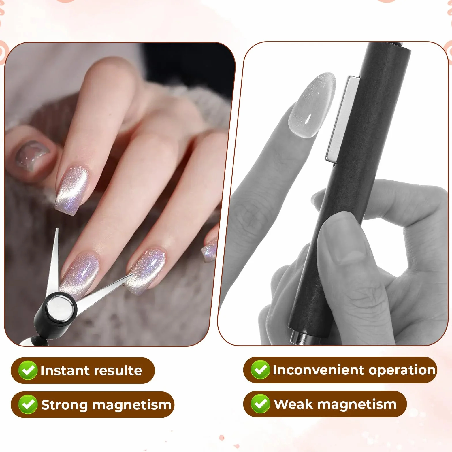 Qianyu Zestaw 2 magnesów Cat Eye do paznokci, narzędzie w kształcie nożyczek, mocny lakier żelowy, akcesoria do manicure