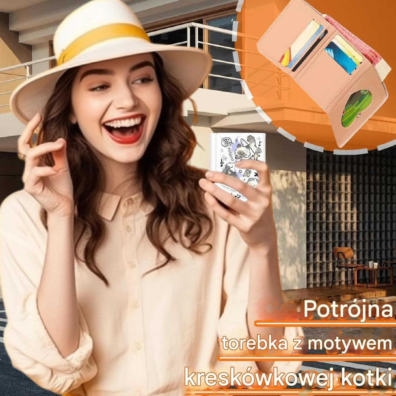Portfel damski na karty,Portfel na karty dla kobiet | Potrójny portfel damski Portfel na karty z nadrukiem Kitten | Etui na karty ze skóry PU, torebka damska o dużej pojemności, na kartę kredytową