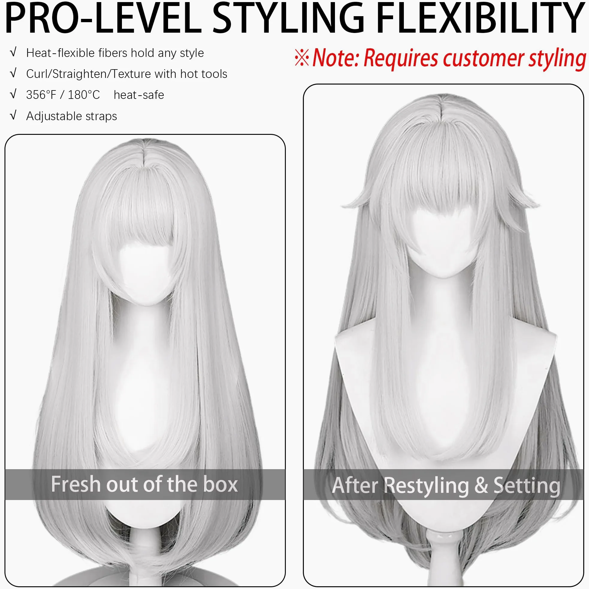 Biały Cosplay Peruka Długie Proste Włosy Z Grzywką Dla Kobiet Anime Cos Idealna na Halloween Impreza