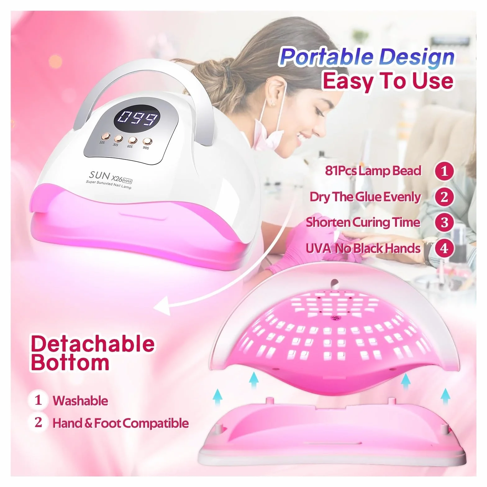 SUN X26 MAX Nail Dryer Machine 380W UV LED Lamp 81LEDS Gel Polish Curing Manicure Lamp Auto Smart Sensor