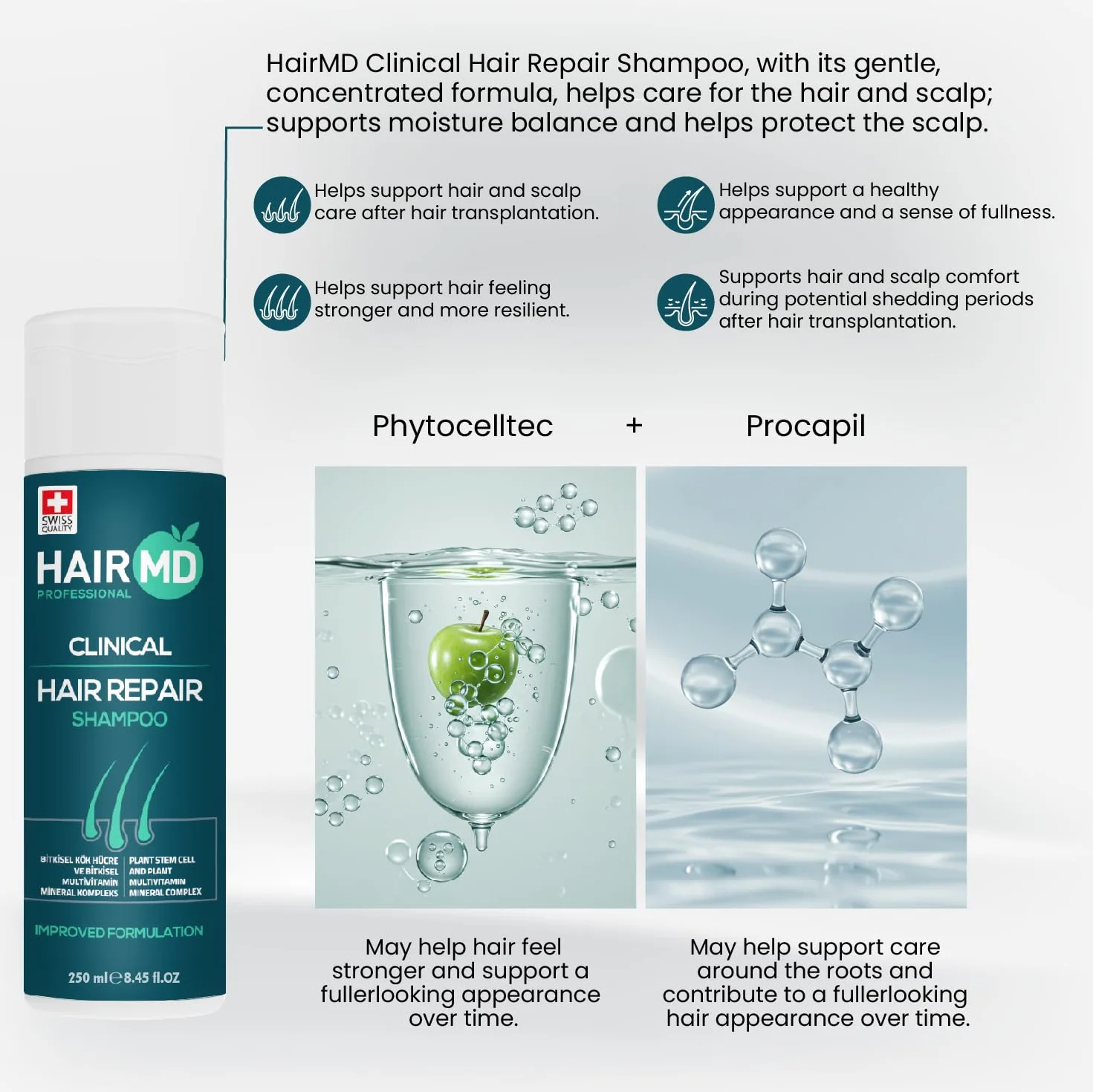 HairMD Zestaw szamponów i pianki na porost włosów z szamponem regenerującym 250 ml i pianką naprawczą 150 ml – bogaty w biotynę, keratynę, palmetto, odpowiedni do wszystkich rodzajów włosów