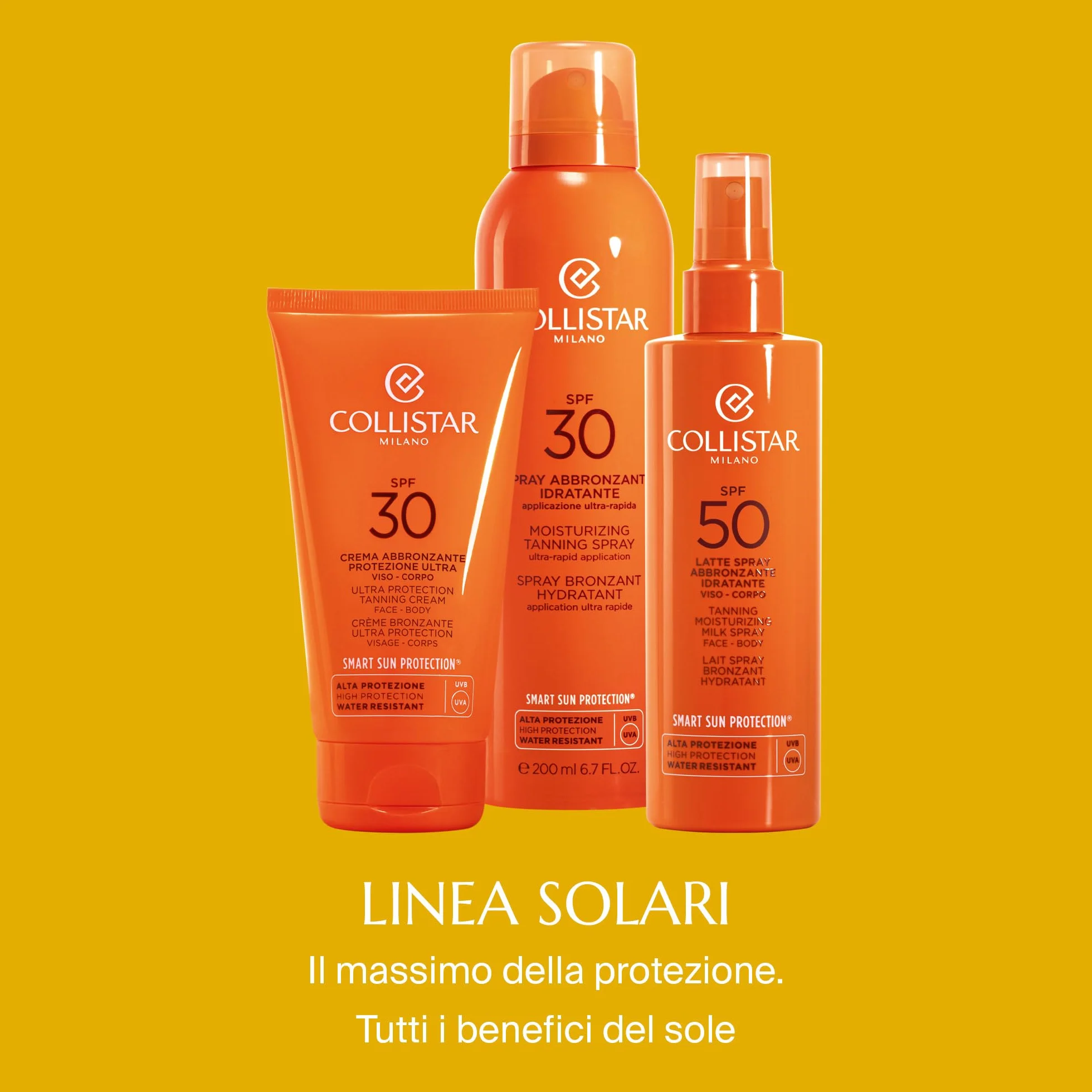 Collistar Mleczko do opalania nawilżające SPF 50, ochrona przeciwsłoneczna twarzy i ciała, wodoodporna, lekka tekstura, szybkie wchłanianie, 200 ml