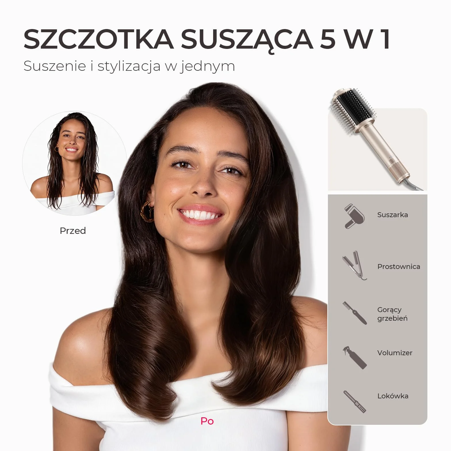 TYMO Szczotka do Włosów Suszarka 5 w 1 Modelująca, Prostowanie, Lokowanie, Tworzenie Objętości