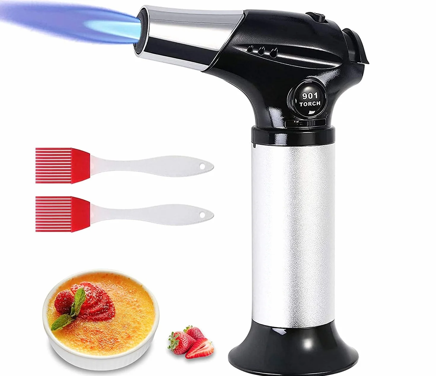 flintronic Palnik Kuchenny, Latarka z Dwoma Szczotkami, Regulowana Kuchenka Płomieniowa Palnik Gazowy do Gotowania na Butan, Odpowiedni do Budyniu Karmelowego, Grilla, Gotowania (bez butanu)