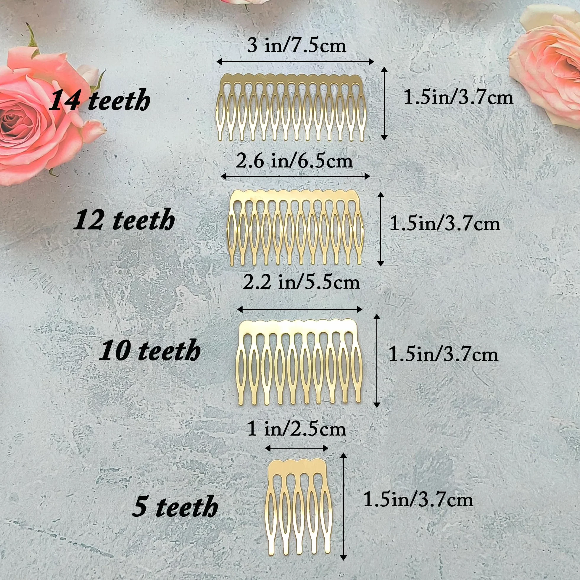 12 sztuk metalowych grzebieni bocznych, 5, 10, 12, 14 zębów, grzebień do włosów DIY, dla panny młodej, na wesele, grzebień do włosów dla kobiet, dziewcząt, ozdoba do włosów, kolor złoty