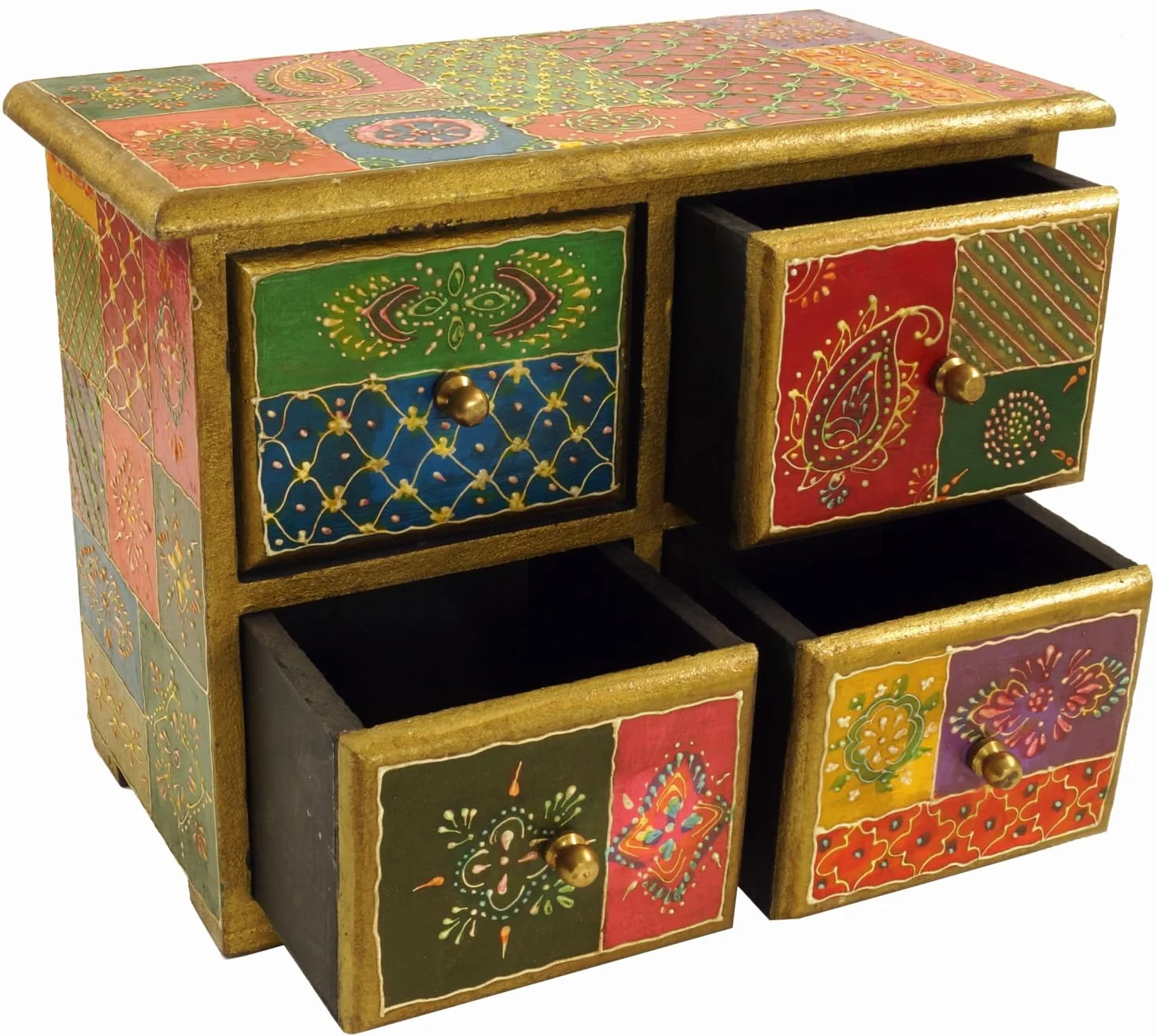 GURU SHOP Mała szafka apteczna, szkatułka na biżuterię, ręcznie malowana szafka z szufladami – model 9, wielokolorowa, 20 x 24 x 13 cm, puszki, pudełka i szkatułki