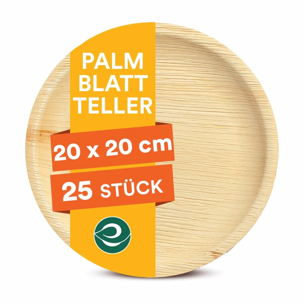 ECO SOUL W 100% kompostowalna okrągła płyta z liści palmowych, 25 sztuk, biodegradowalne i jednorazowe talerze, przyjazne dla środowiska i wytrzymałe, jak drewniane talerze, talerze piknikowe i