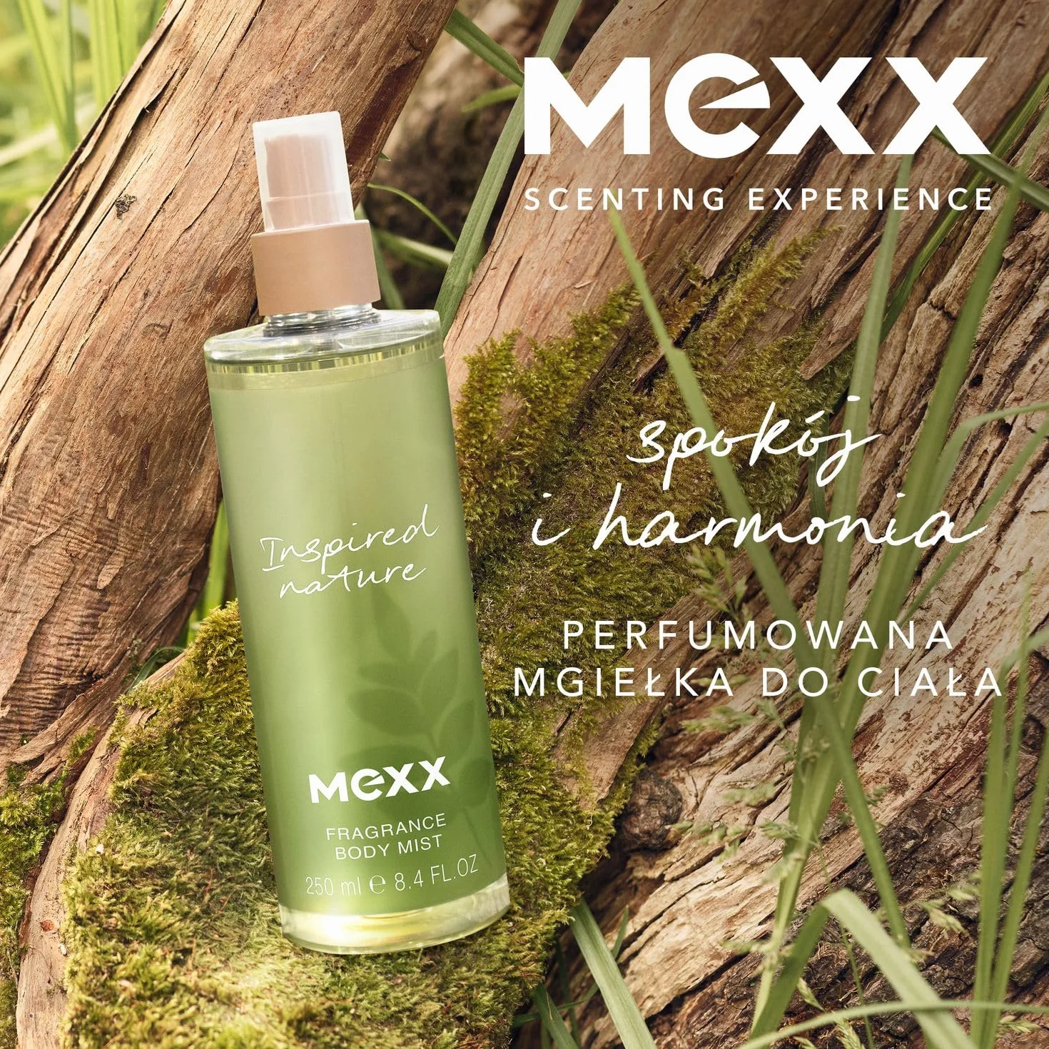 Mexx Inspired Nature Mgiełka do Ciała dla Kobiet o Zapachu Begramotki i Zielonej Sosny, 250 ml