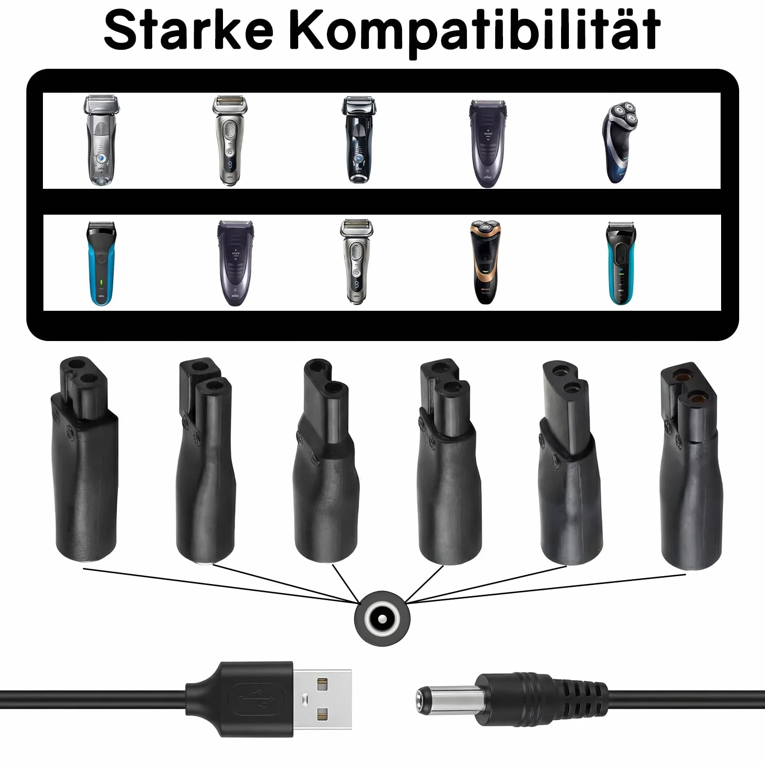 Powice 7 sztuk ładowarek do golarki 5 V, kabel sieciowy, adapter USB, zestaw do wymiany kabli ładowania, przyrządy kosmetyczne, elektryczne fryzjerów, oczyszczacze