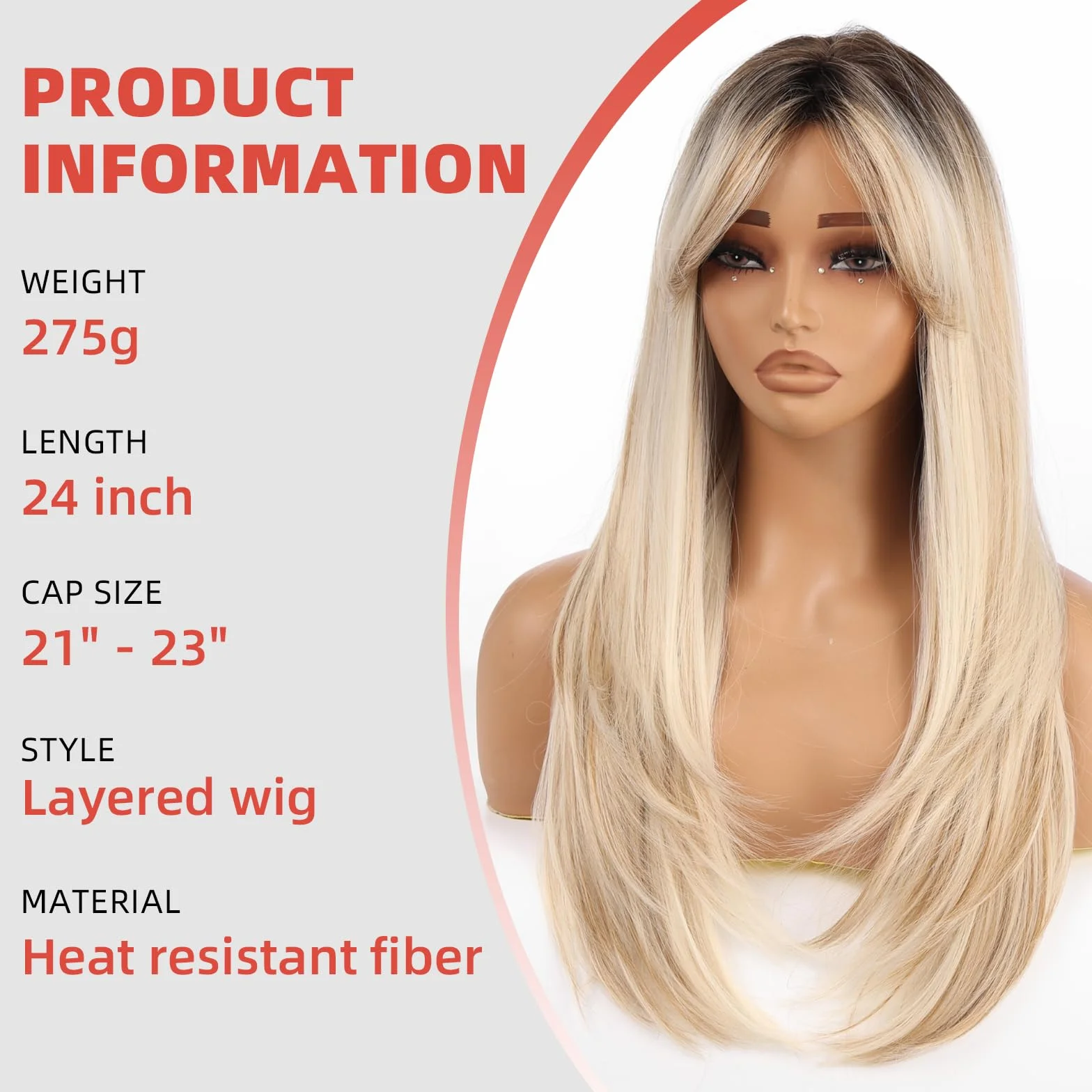 Allbell Ombre blond peruka syntetyczna 61 cm prosta warstwowa odporna na wysokie temperatury