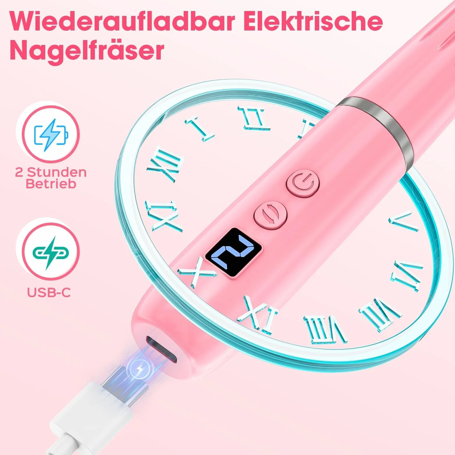Karrong Elektryczne frezarki do paznokci bezprzewodowa, tryb pamięci, profesjonalny zestaw do manicure 12 w 1, 5 prędkości, oświetlenie LED, pilnik akumulatorowy, Narzędzia do paznokci akrylowych