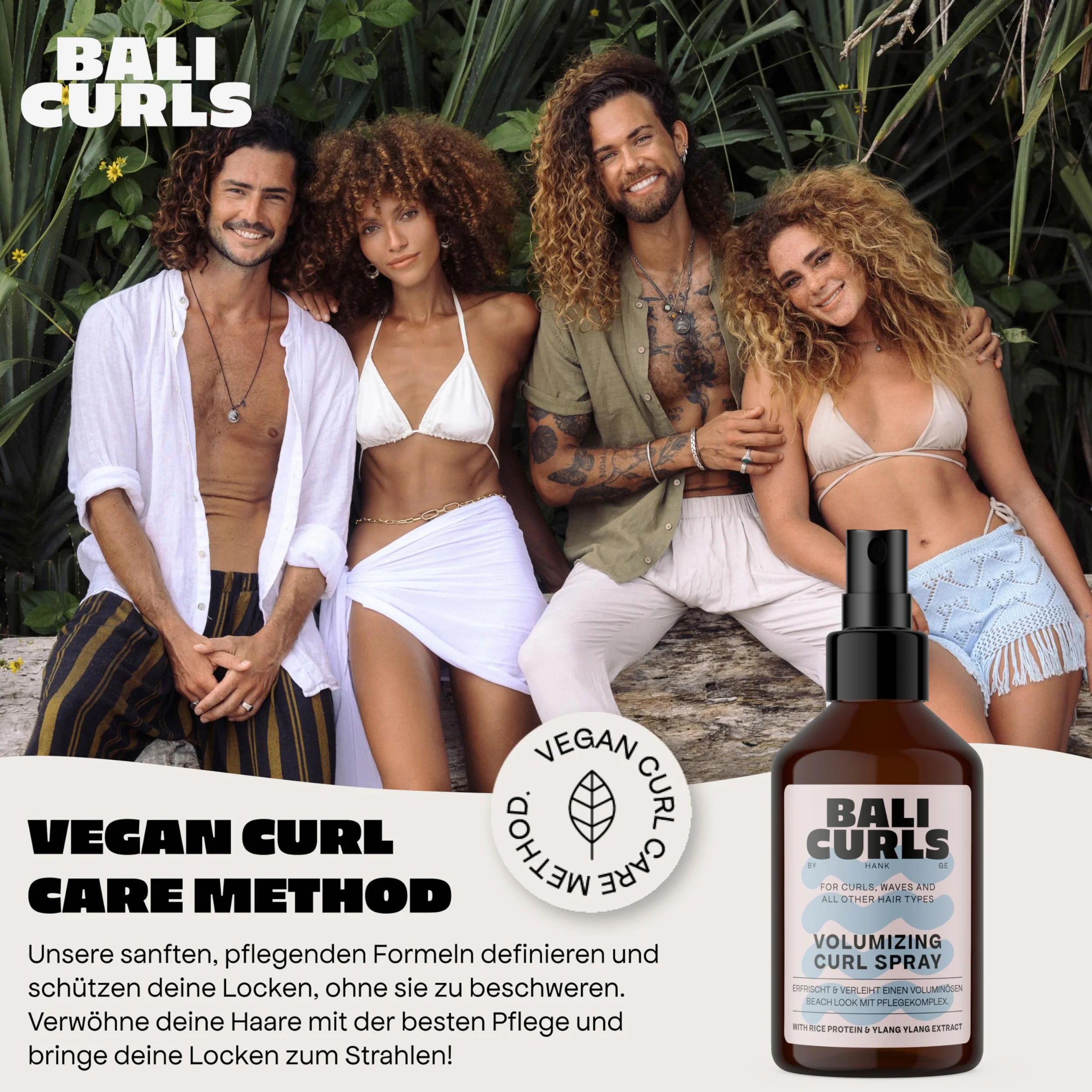 BALI CURLS Volumizing Curl Spray – spray do loków z białkiem ryżowym i ylang-ylang – wegański spray odświeżający dla objętości i połysku – zgodny z Curly Metod, pielęgnacja loków naturalnych – 150 ml